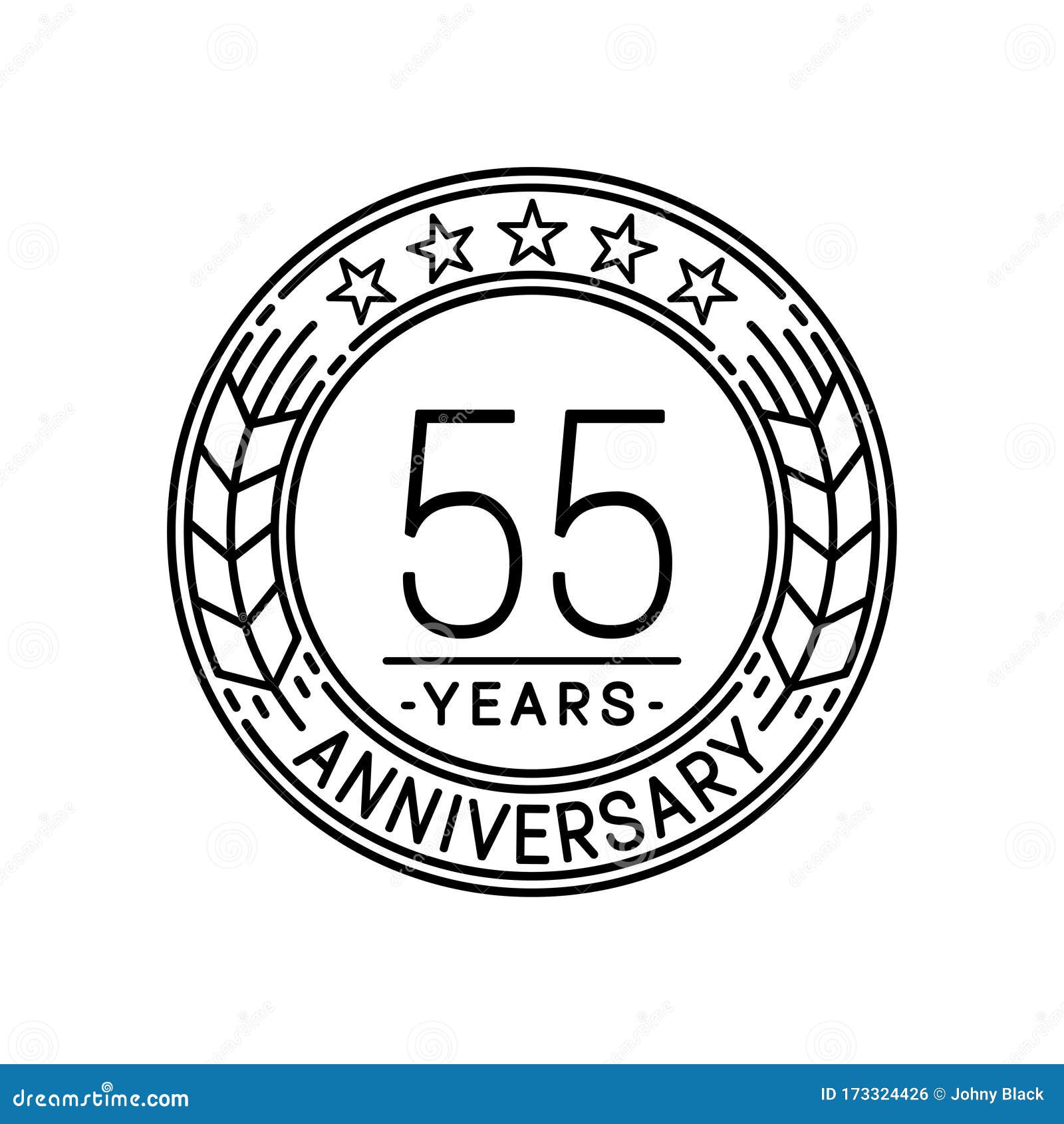 55 Years Anniversary Celebration Logo Template. 55th Line Art Vector