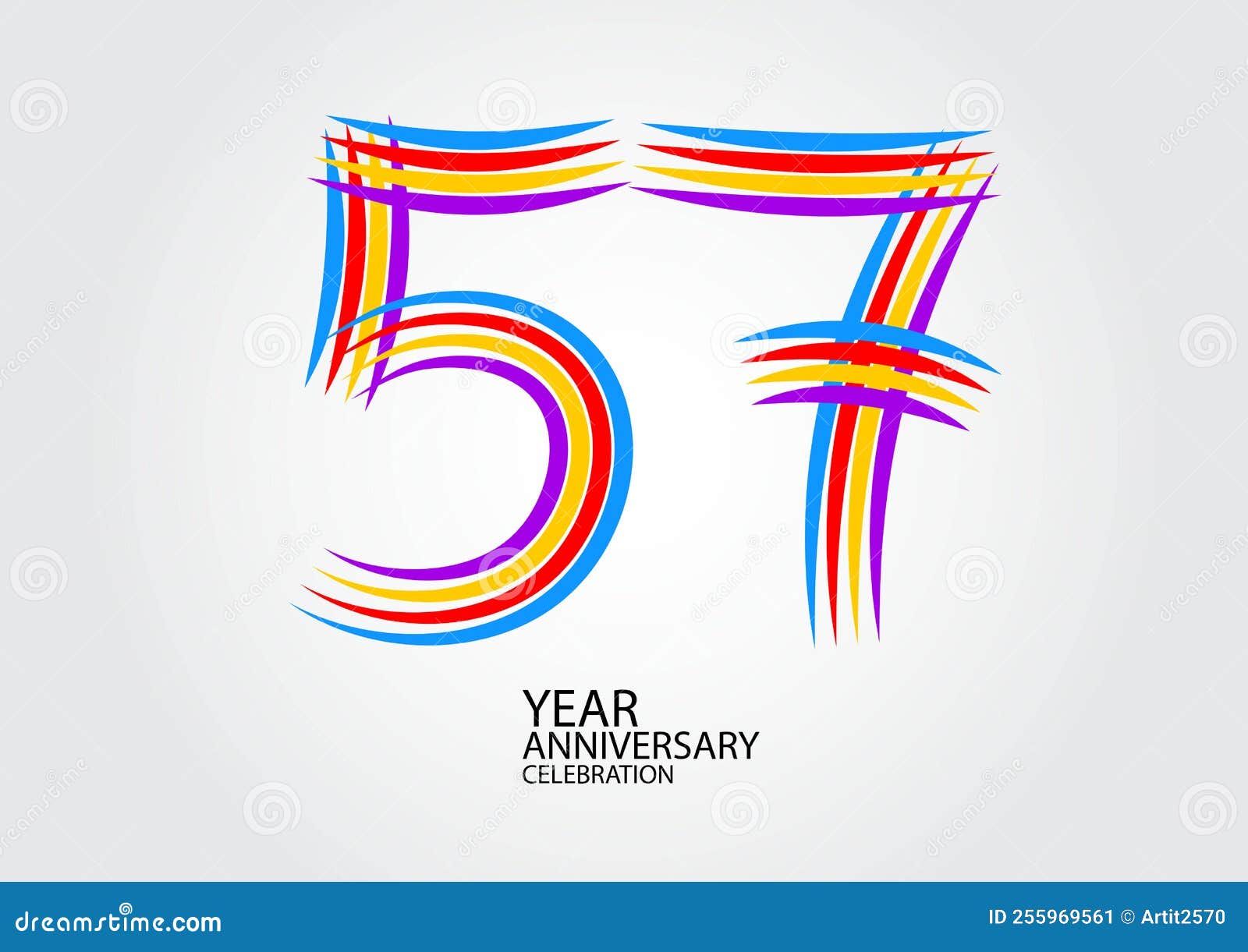 57 Years Anniversary Celebration Logotype Colorful Line Vector 57th