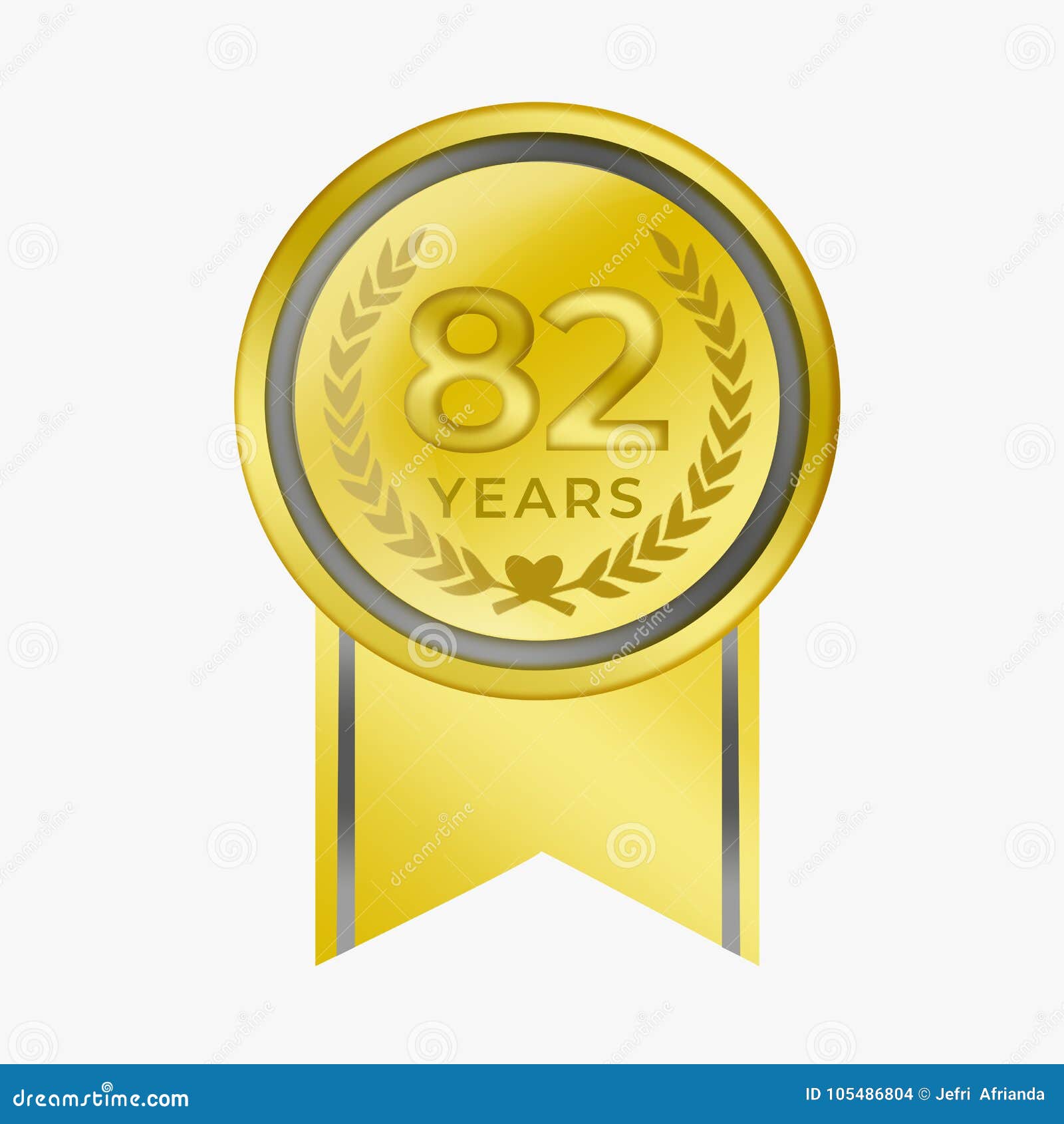82 years anniversary coin gold certification congratulation award with background white