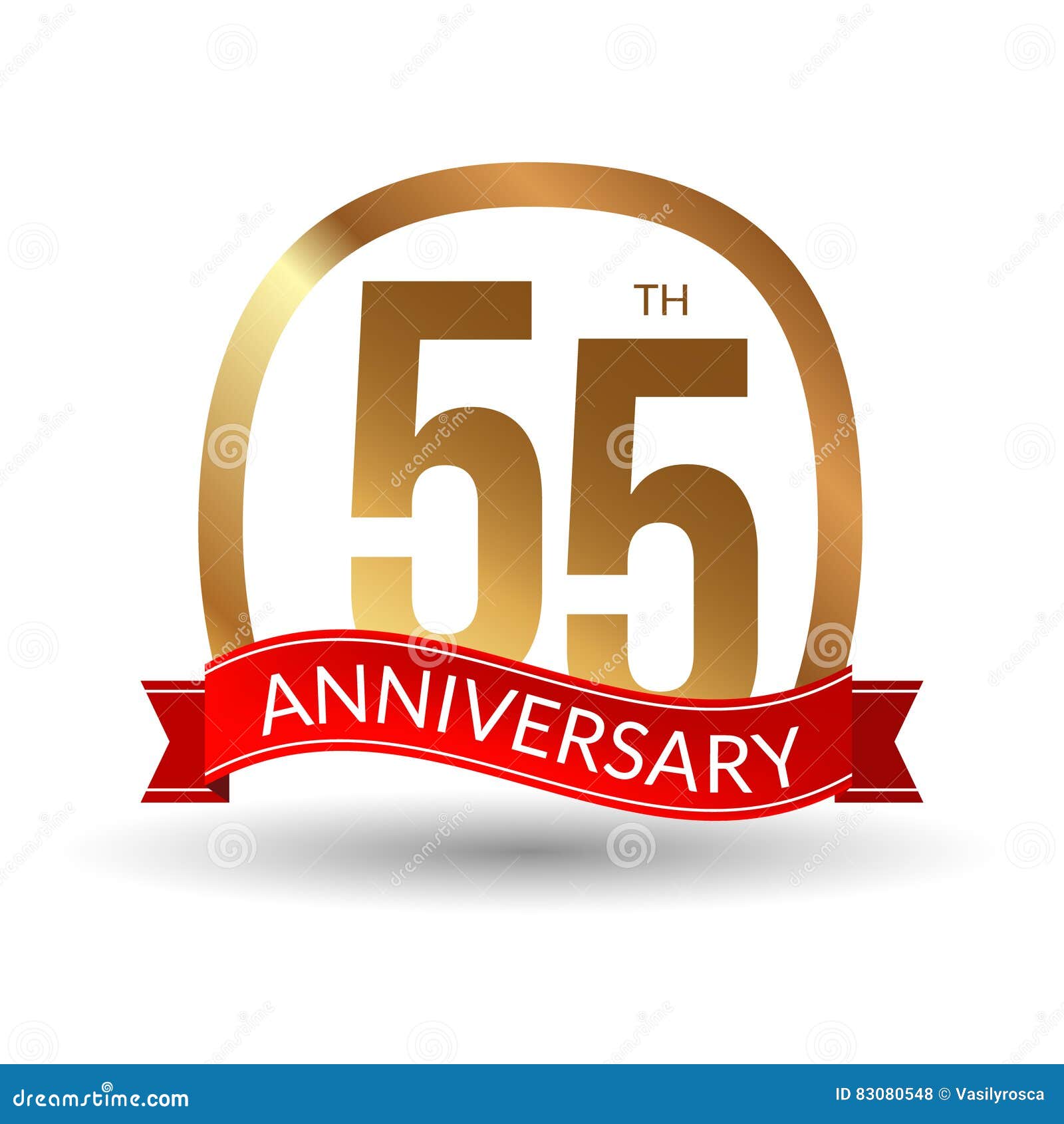 55 Years Anniversary Experience Gold Label with Red Ribbon, Vector ...