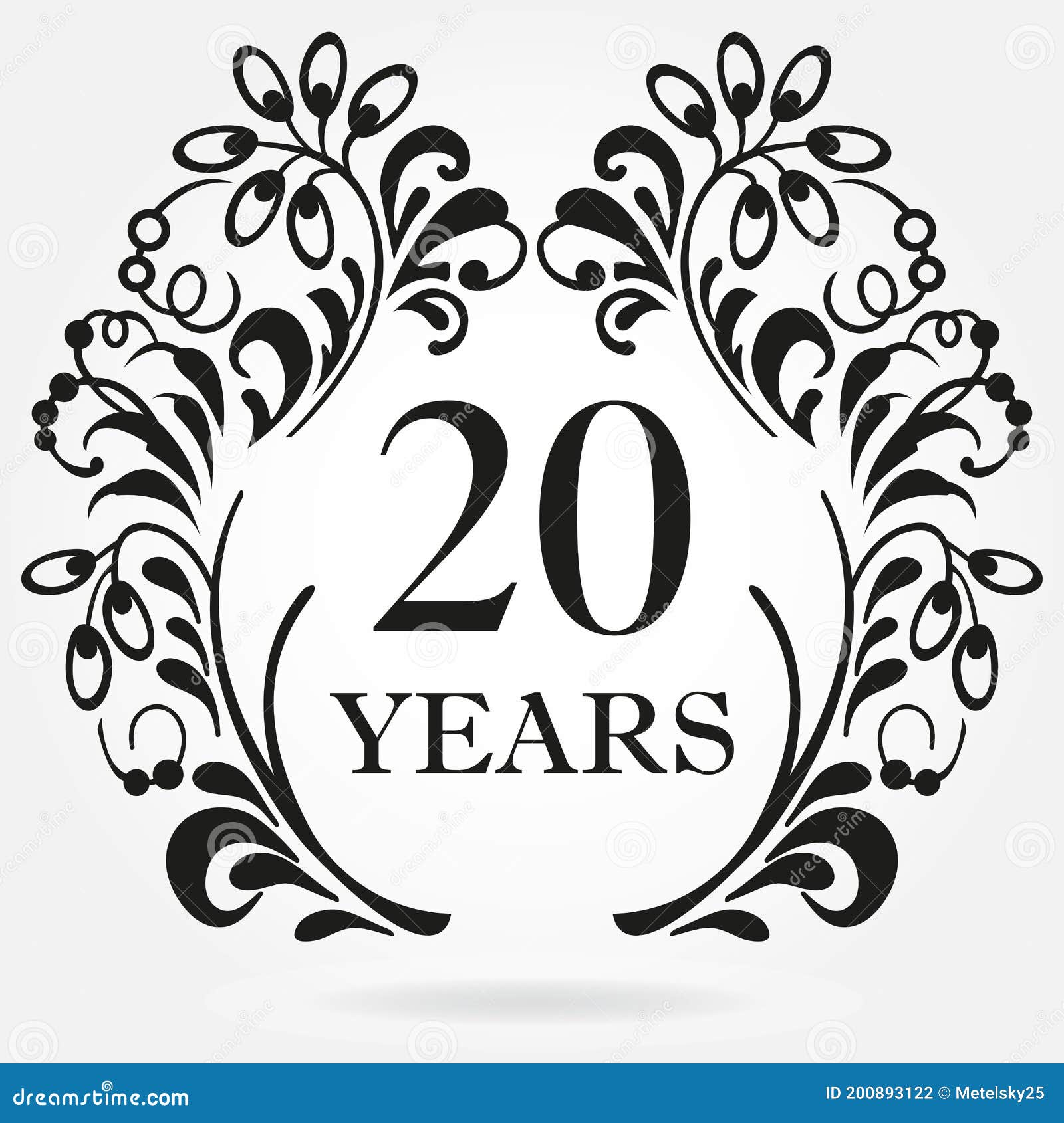 20 Years Anniversary Icon in Ornate Frame with Floral Elements ...