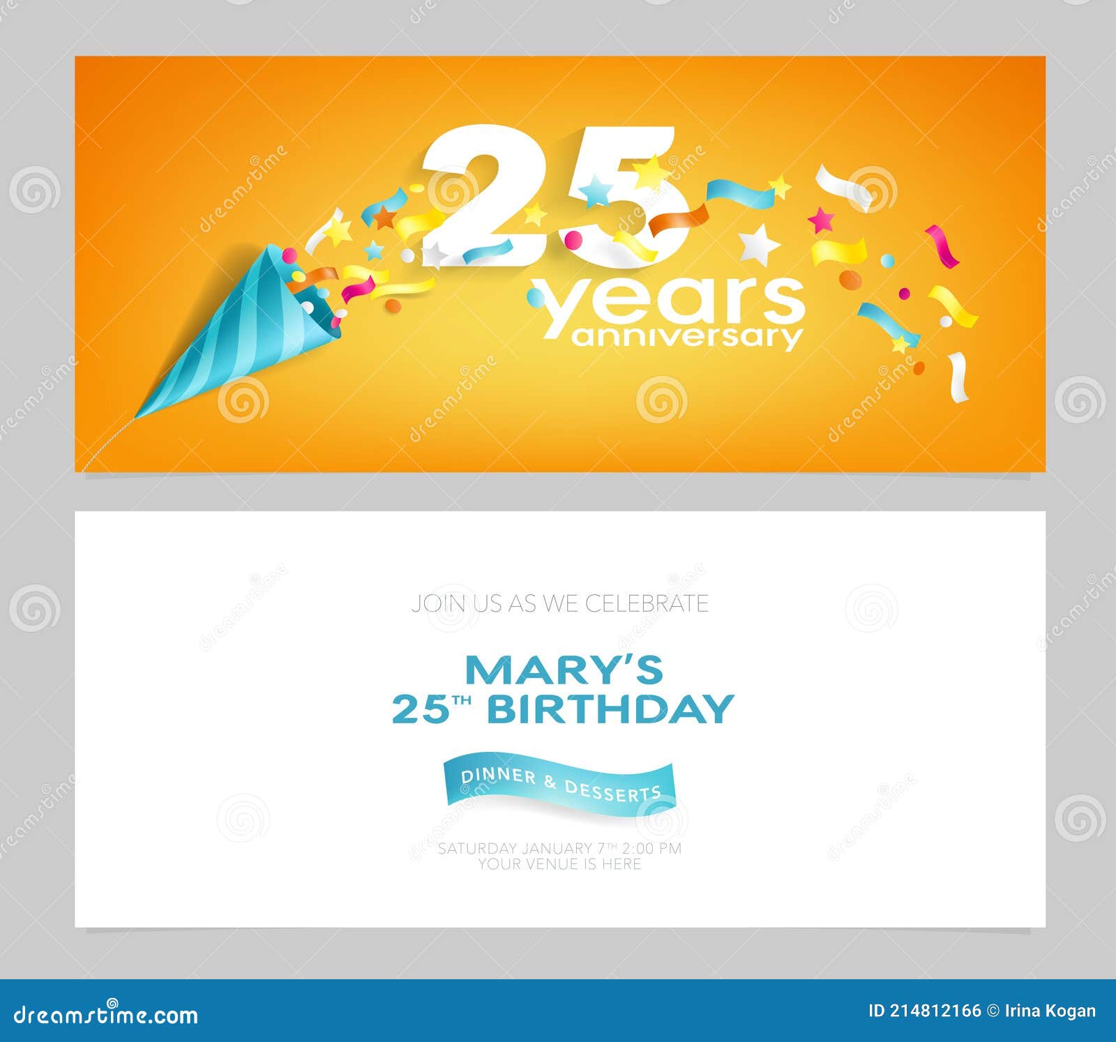 25 years anniversary invitation card  .  template 