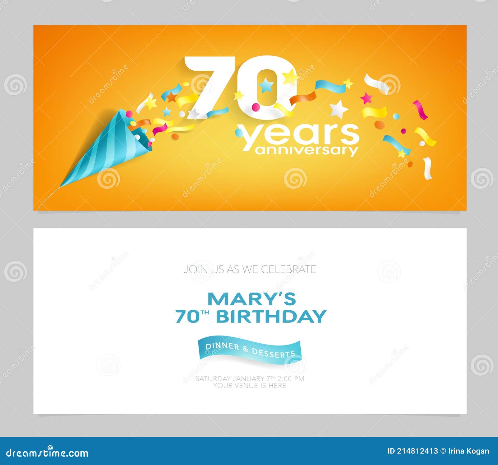 70 years anniversary invitation card  .  template 
