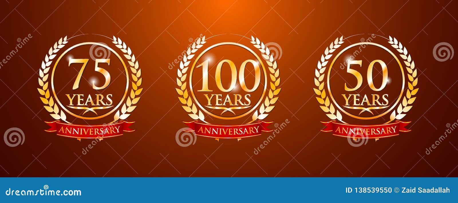 100 75 50 years anniversary labels