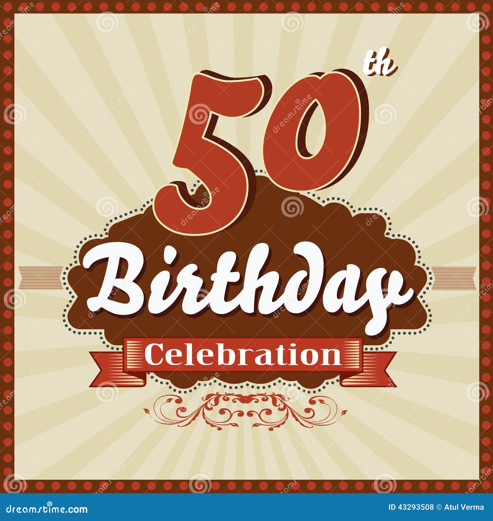 50 Years Celebration, 50th Happy Birthday Retro Card Stock Vector