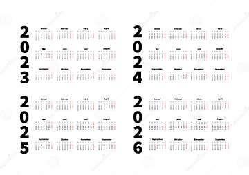 2023 2024 2025 2026 Years Simple Horizontal Calendars Set In German Language Typographic