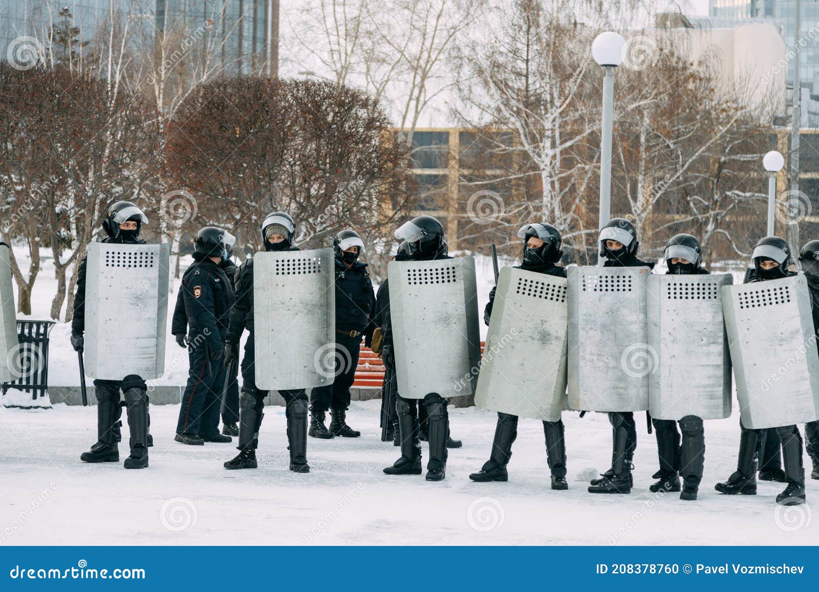 Yekaterinburg, Russia - January 23, 2021: Riot Police Run To Disperse ...
