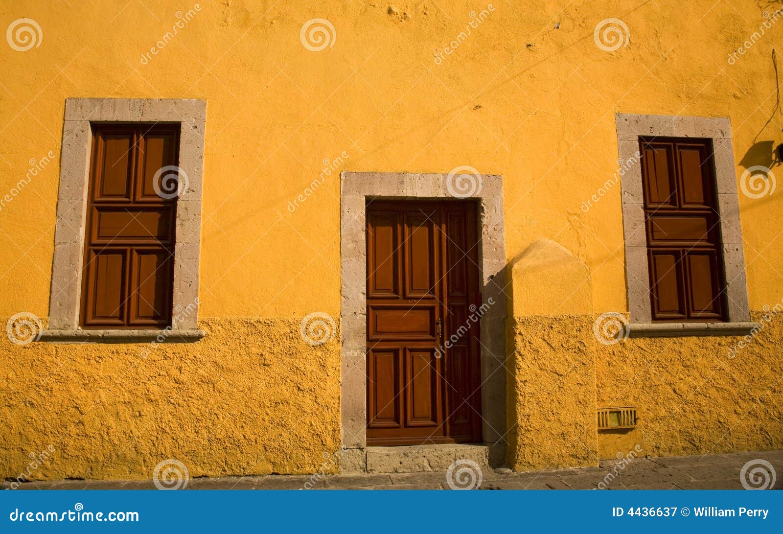 Yellow Adobe House Brown Doors Morelia Mexico Stock Image Image of wall, stucco 4436637