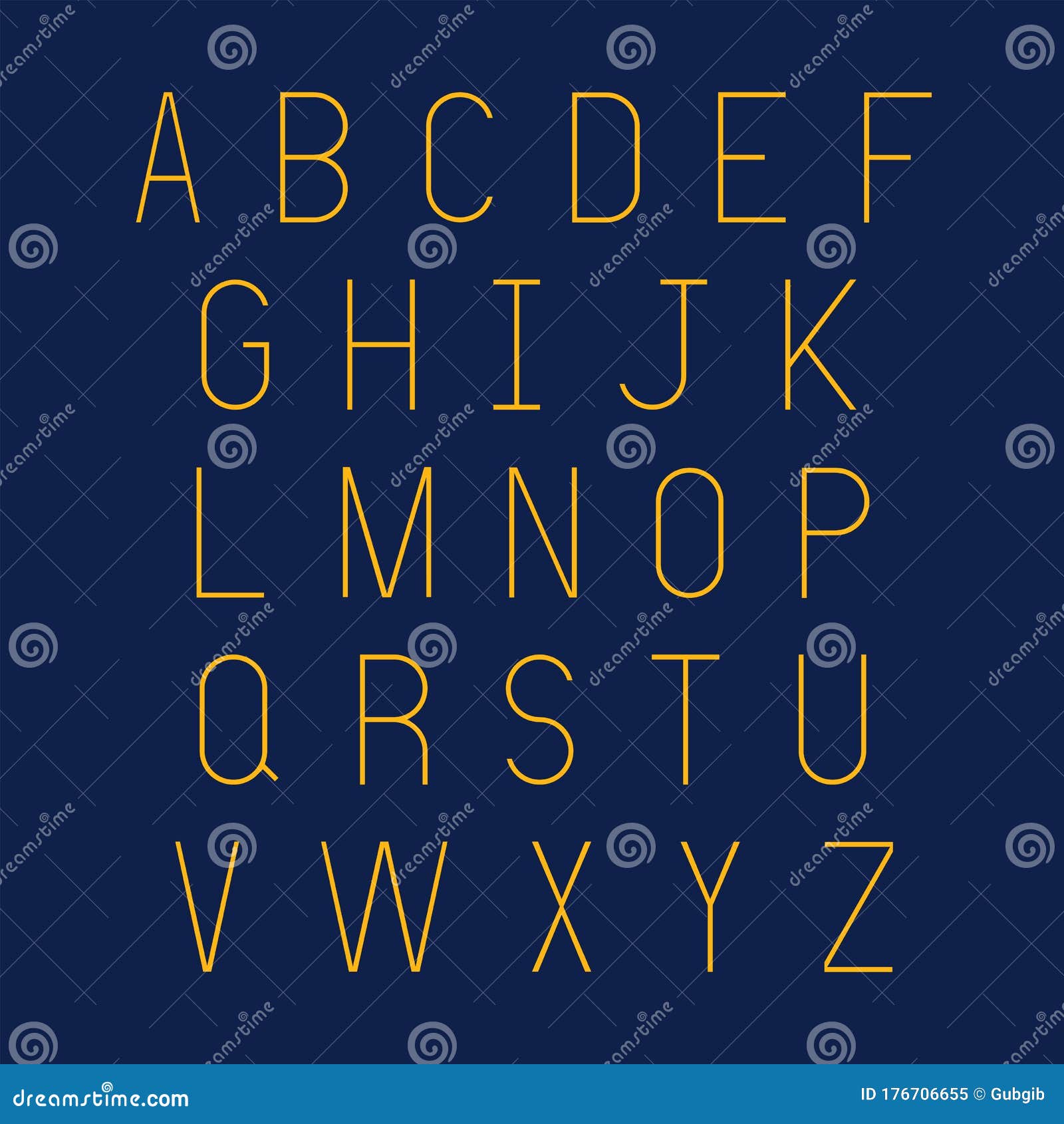 Yellow Alphabet Letters on Blue Background Stock Vector Illustration