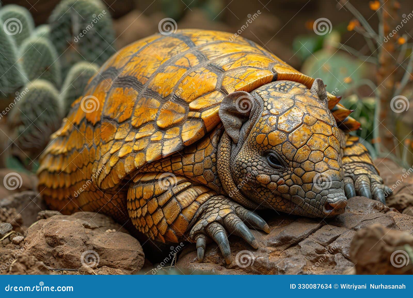 a yellow armadillo close-up