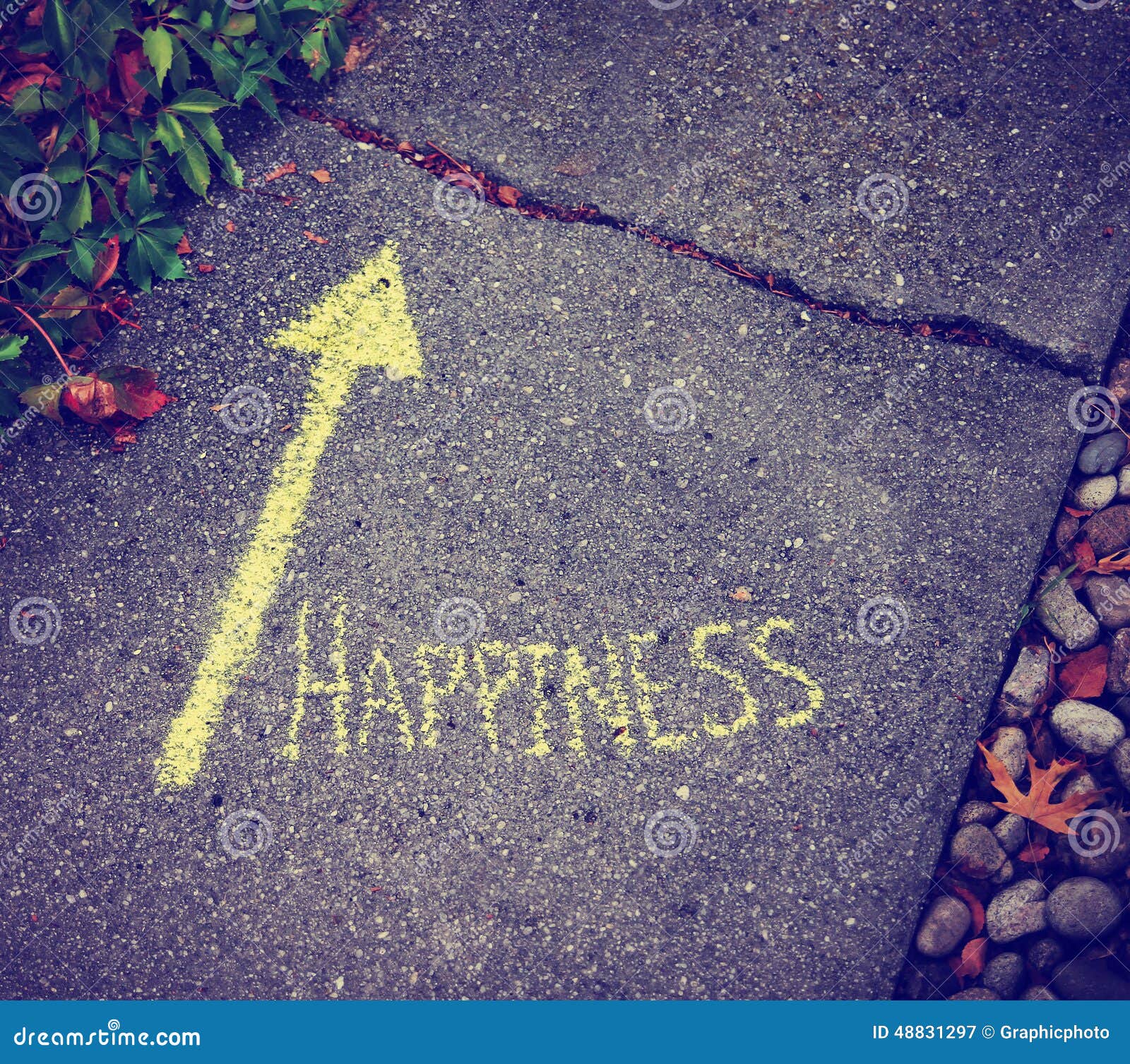 a yellow arrow showing the way to happiness