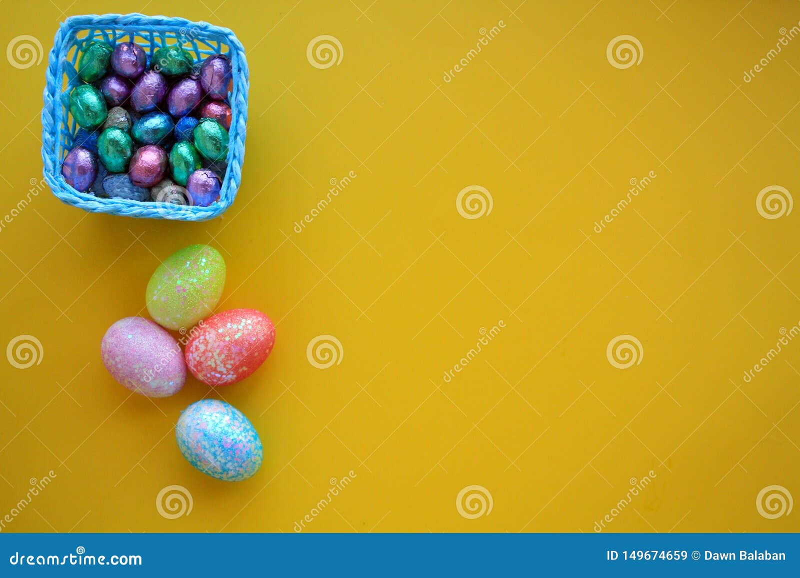 Download Yellow Background With Foil Eggs Stock Image Image Of Inside Easter 149674659 Yellowimages Mockups