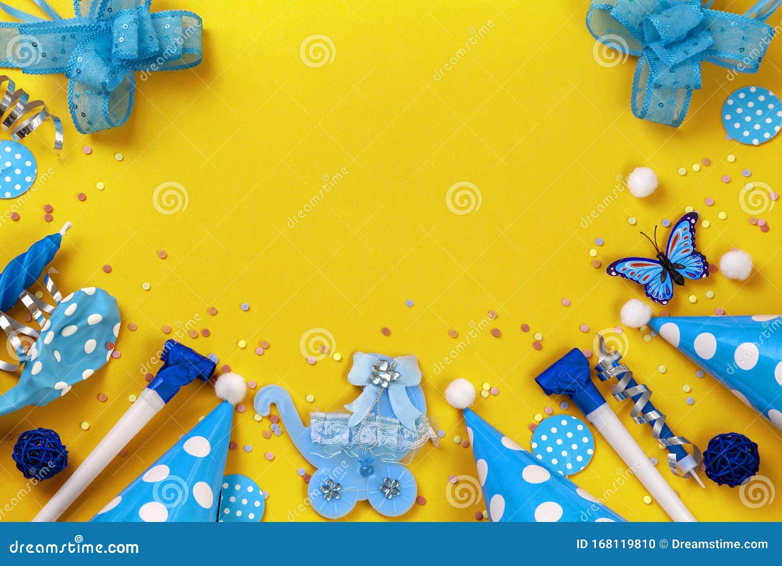 Colorful Birthday Boy or Carnival Frame with Party Items on Yellow  Background Stock Photo - Image of blue, space: 168119810