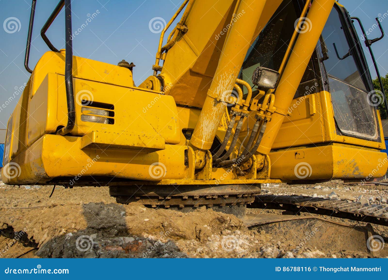 Yellow Backhoe Loader on Construction Site and Work Stock Photo Image