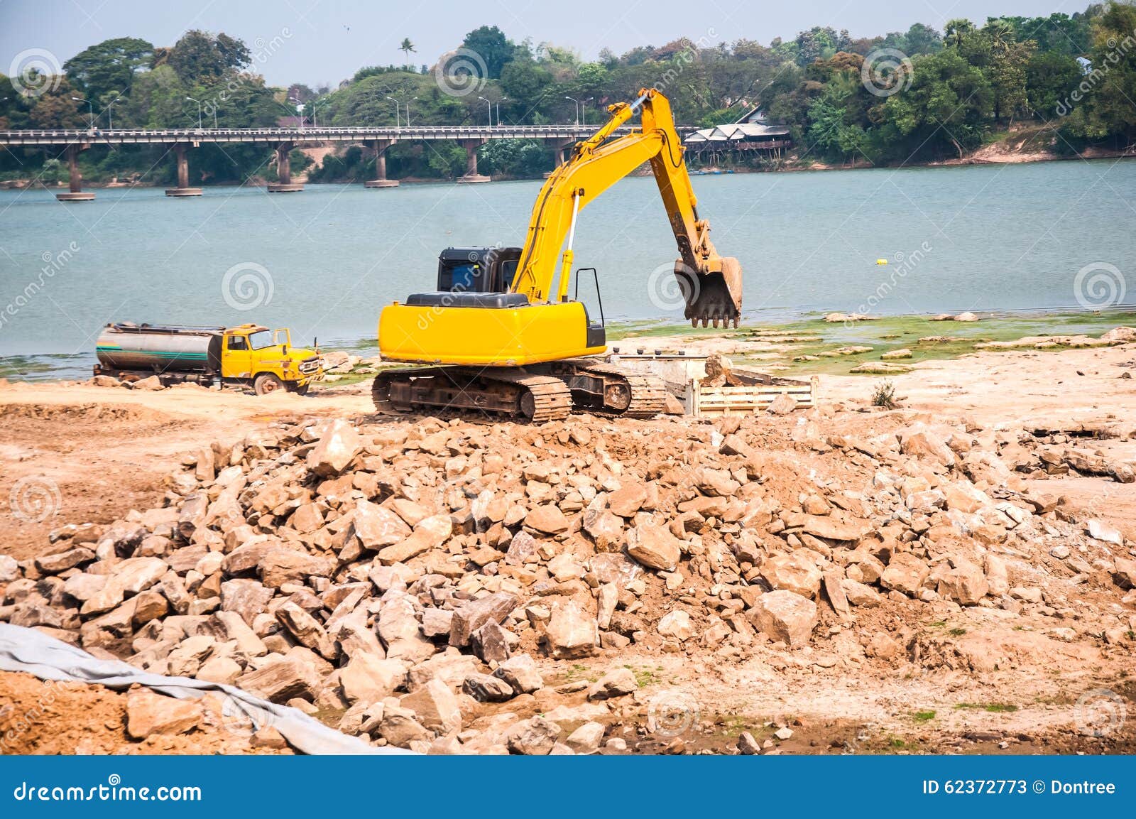 Yellow backhoe work stock image. Image of machinery, quarry 62372773