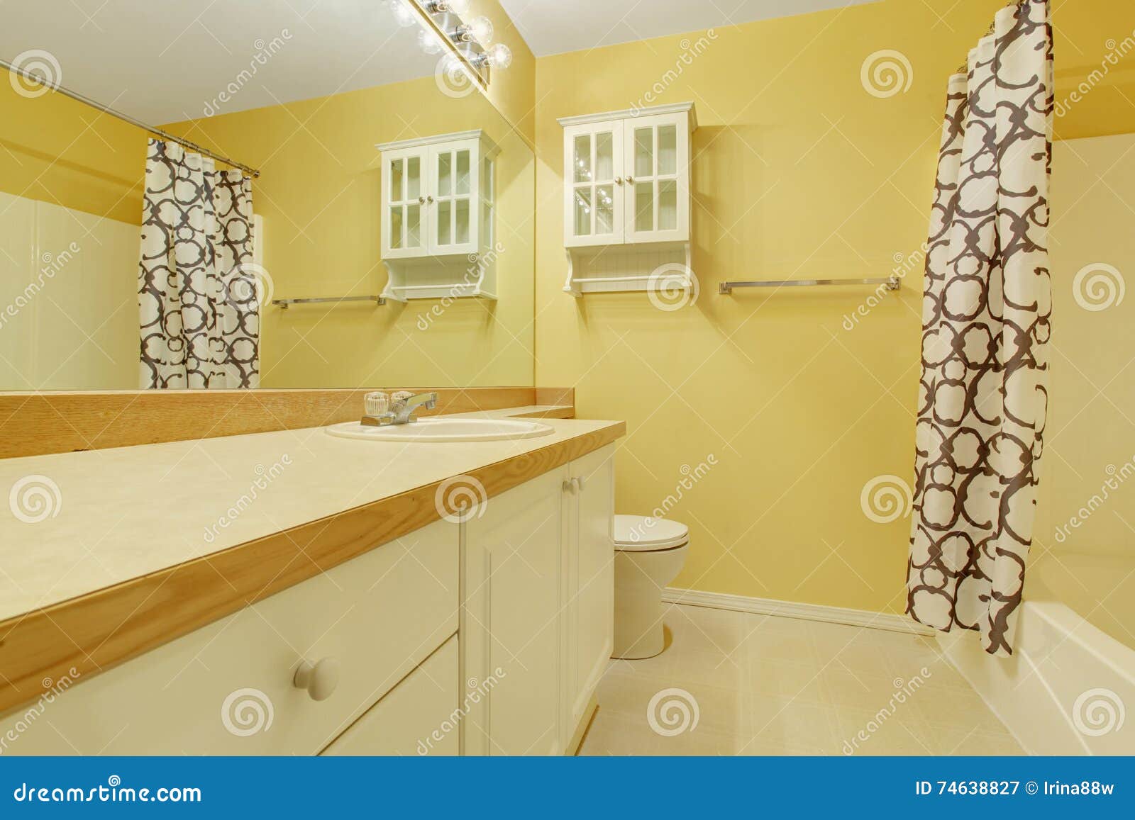 Yellow Bathroom Interior with Vanity Stock Image Image of