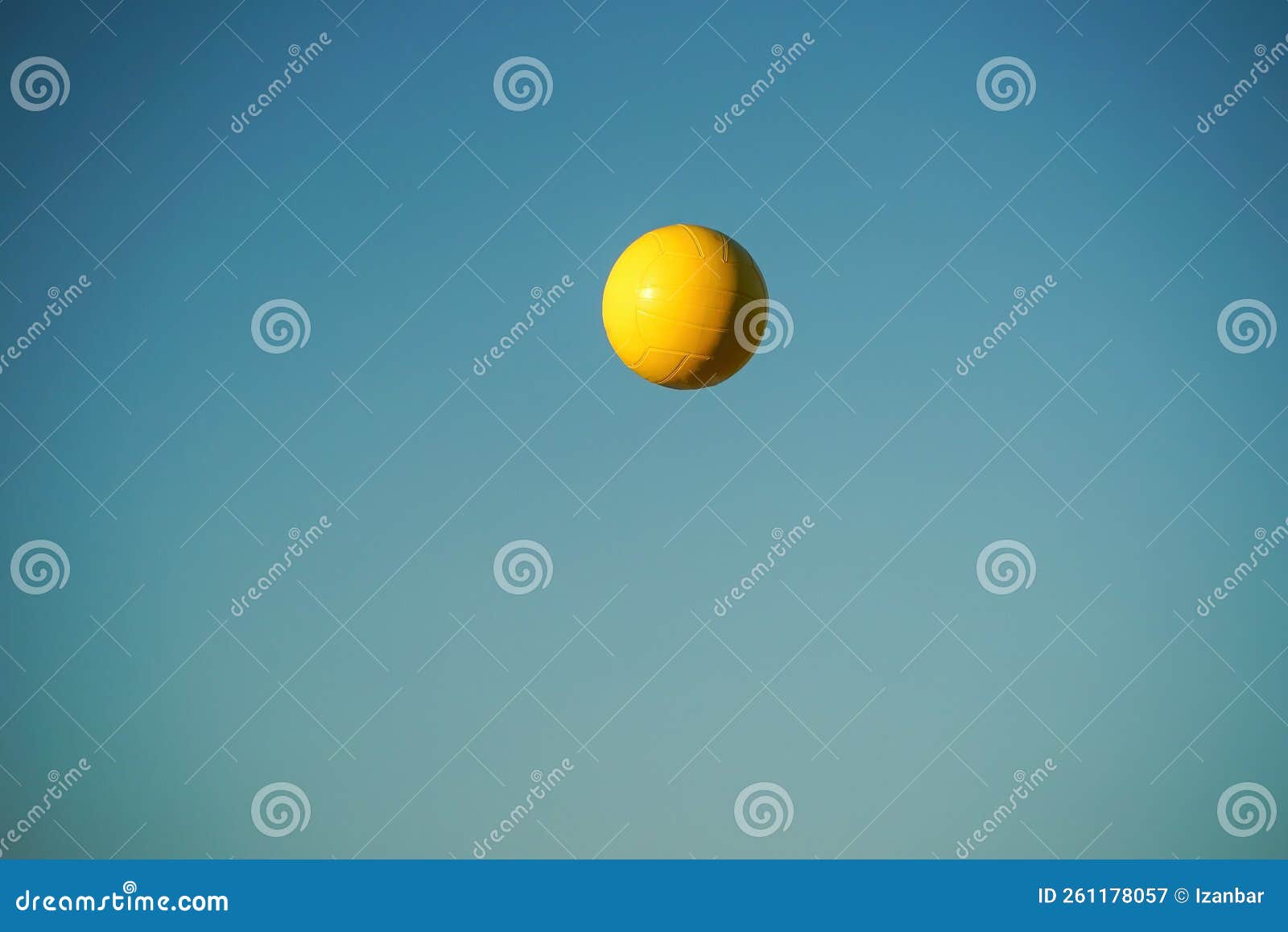 Yellow Beach Volley Ball on Blue Sky Background Stock Image Image of