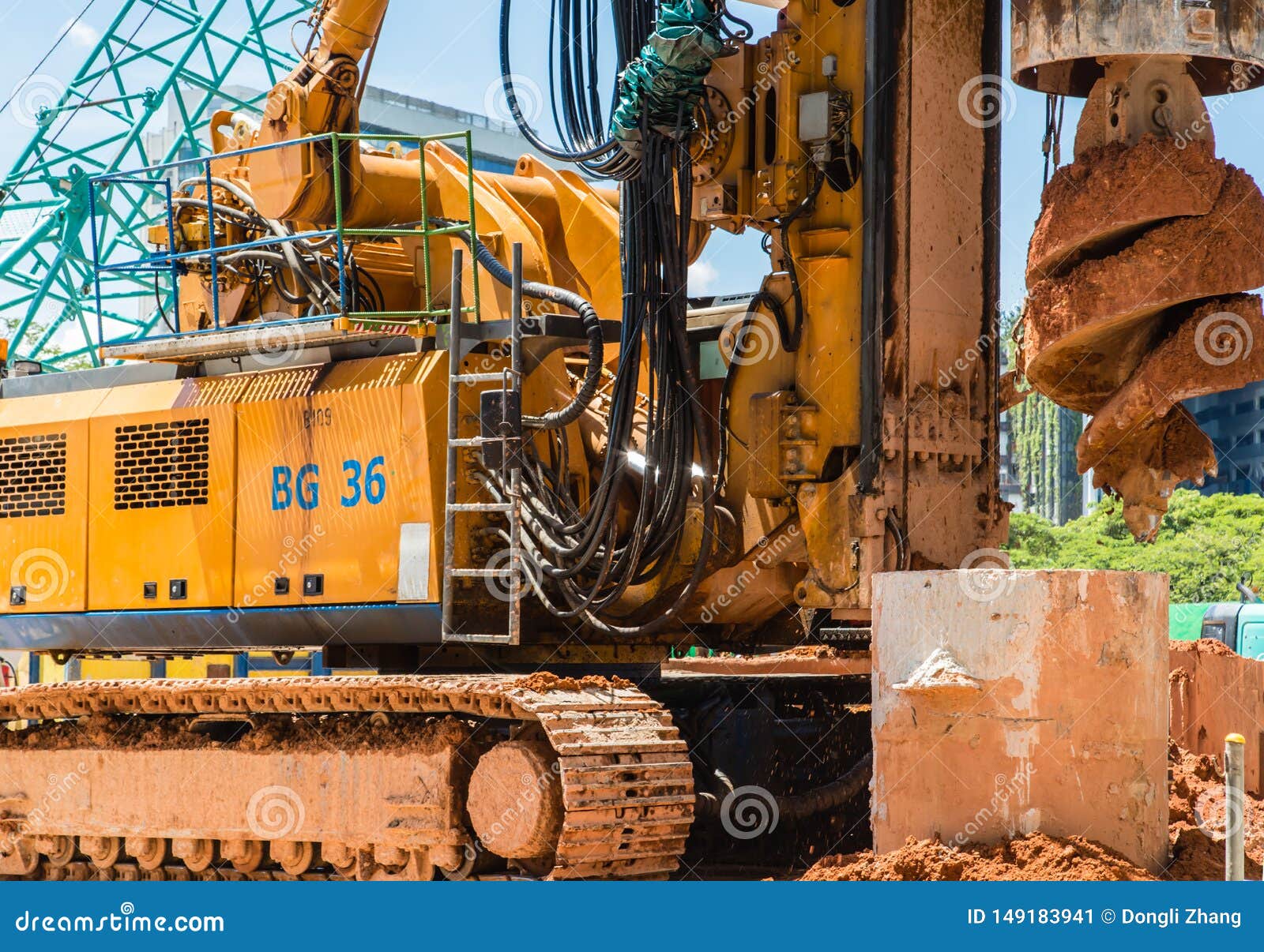 Yellow Big Drill Machine is Working Stock Image Image of digging