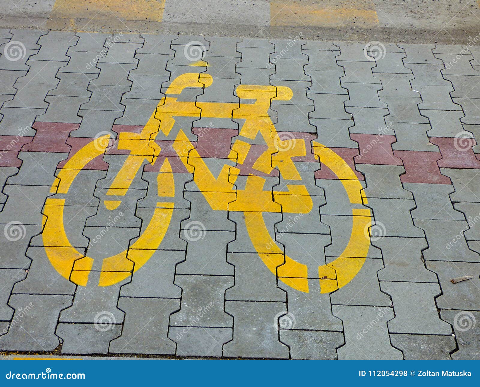 Yellow Bike Bicycle Sign Icon On The Street Asphalt Paint Grunge