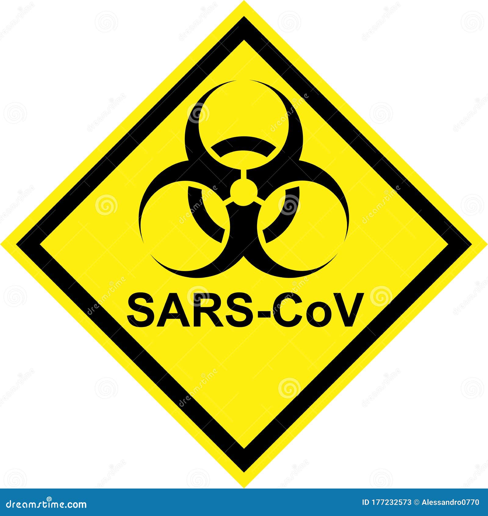 yellow biohazard sign with sars-cov text
