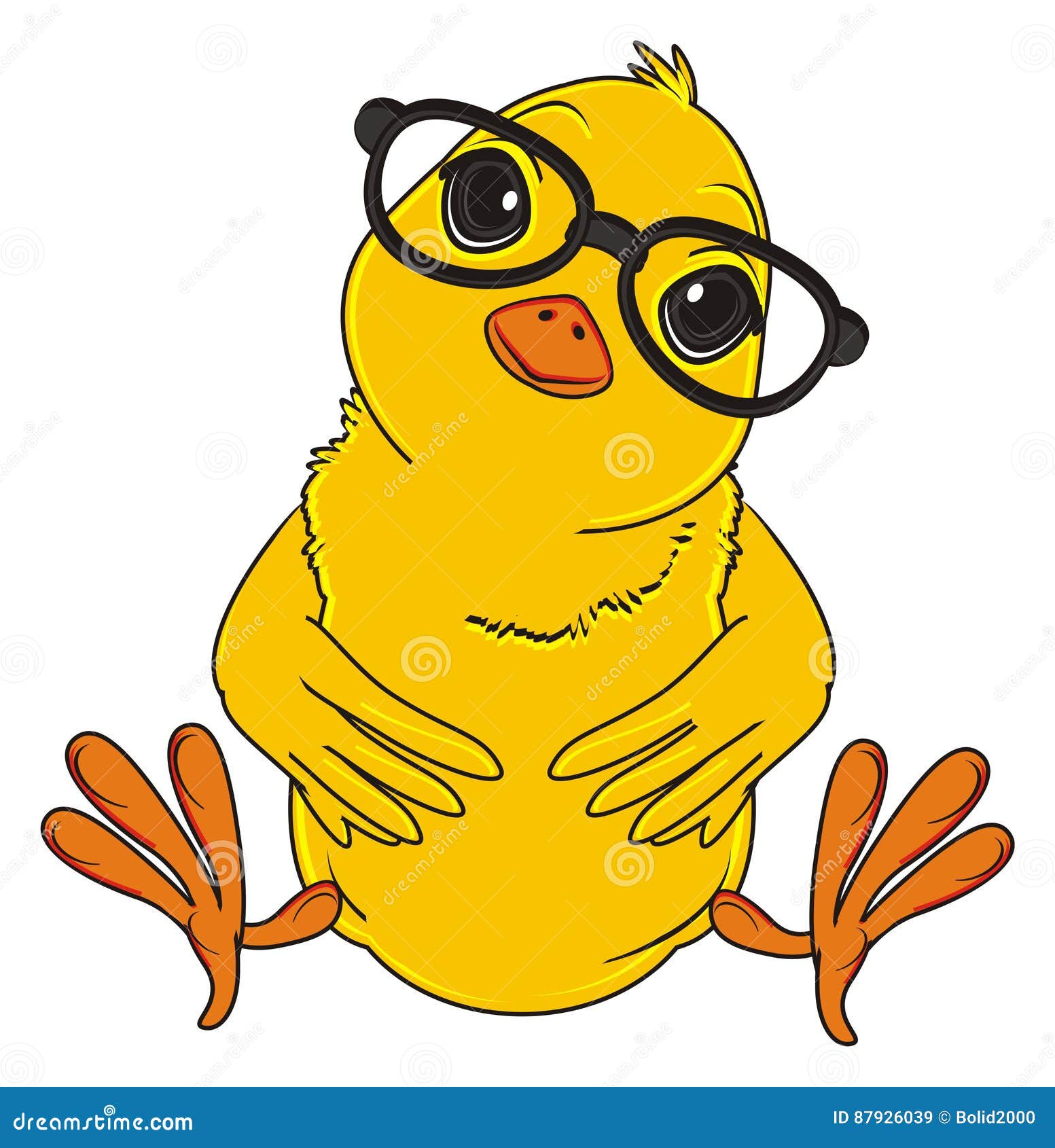 Yellow bird in glasses stock illustration. Illustration of chicken
