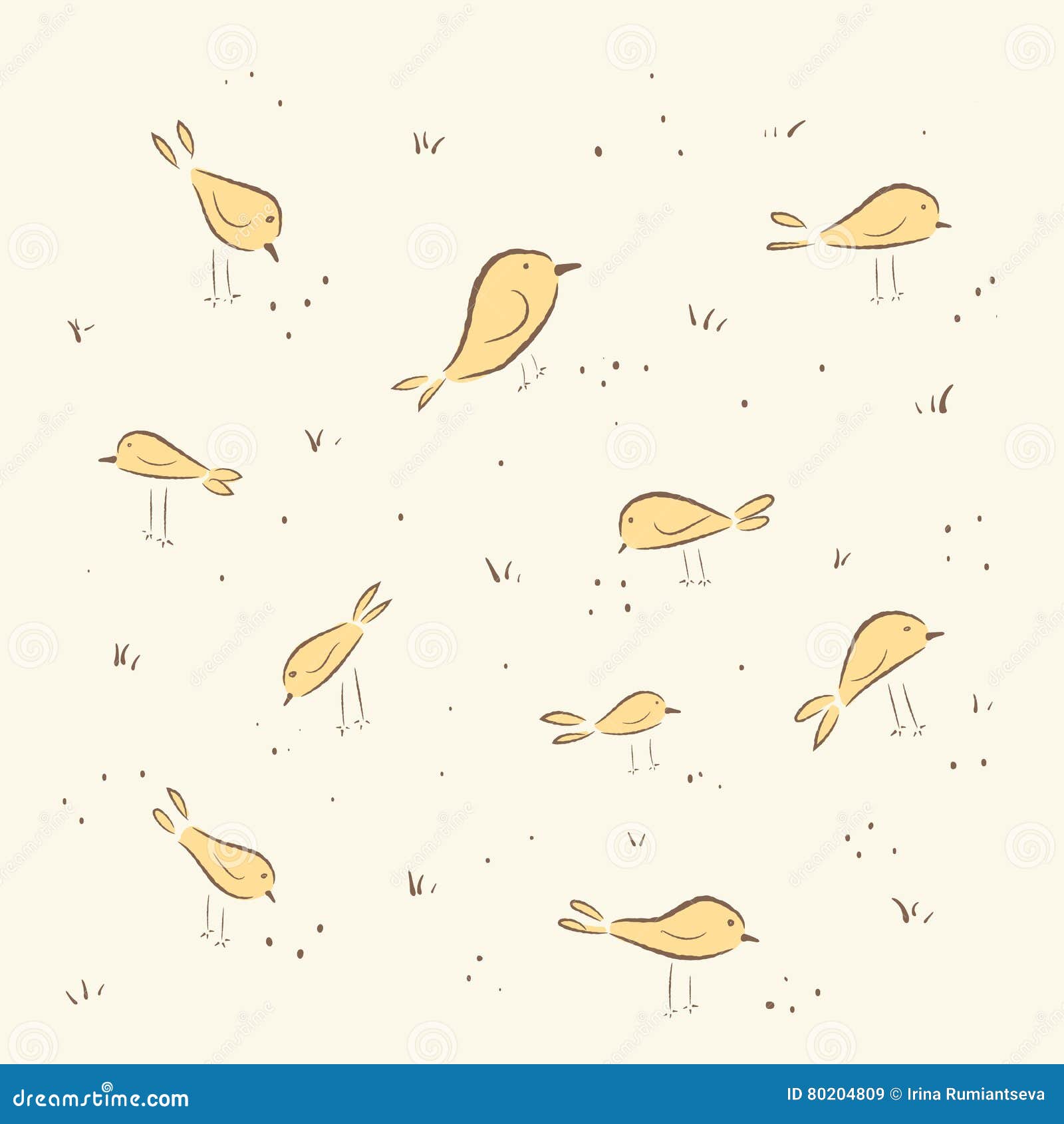 yellow birds peck grains. cute birds.