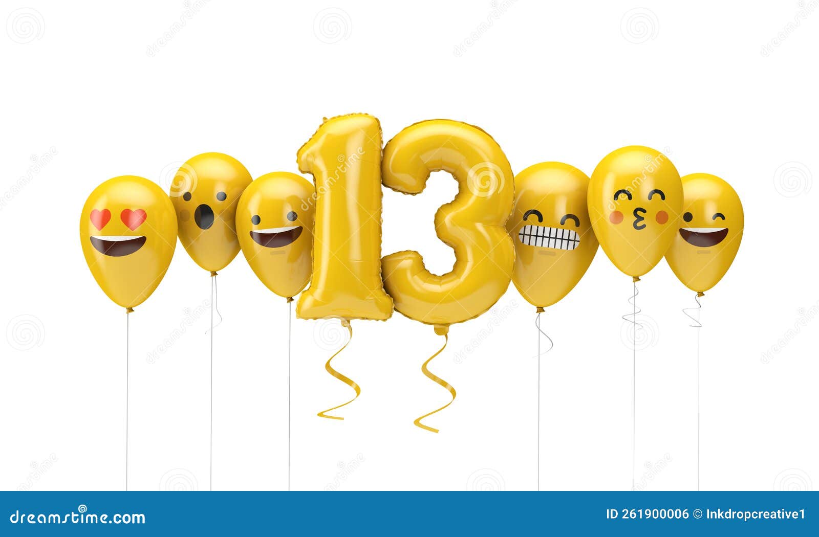 Yellow Birthday Balloon with Emoji Balloon Faces Stock Illustration