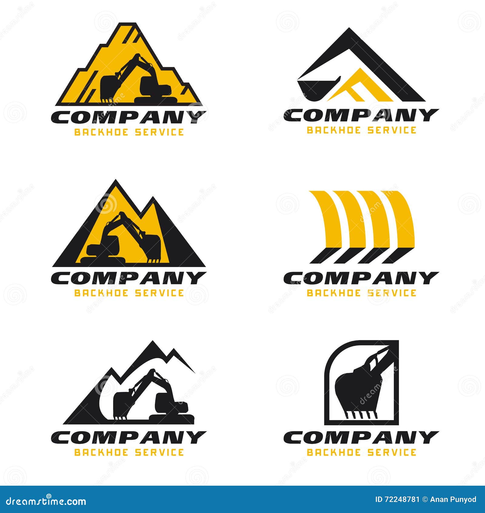 yellow and black backhoe service logo  set 