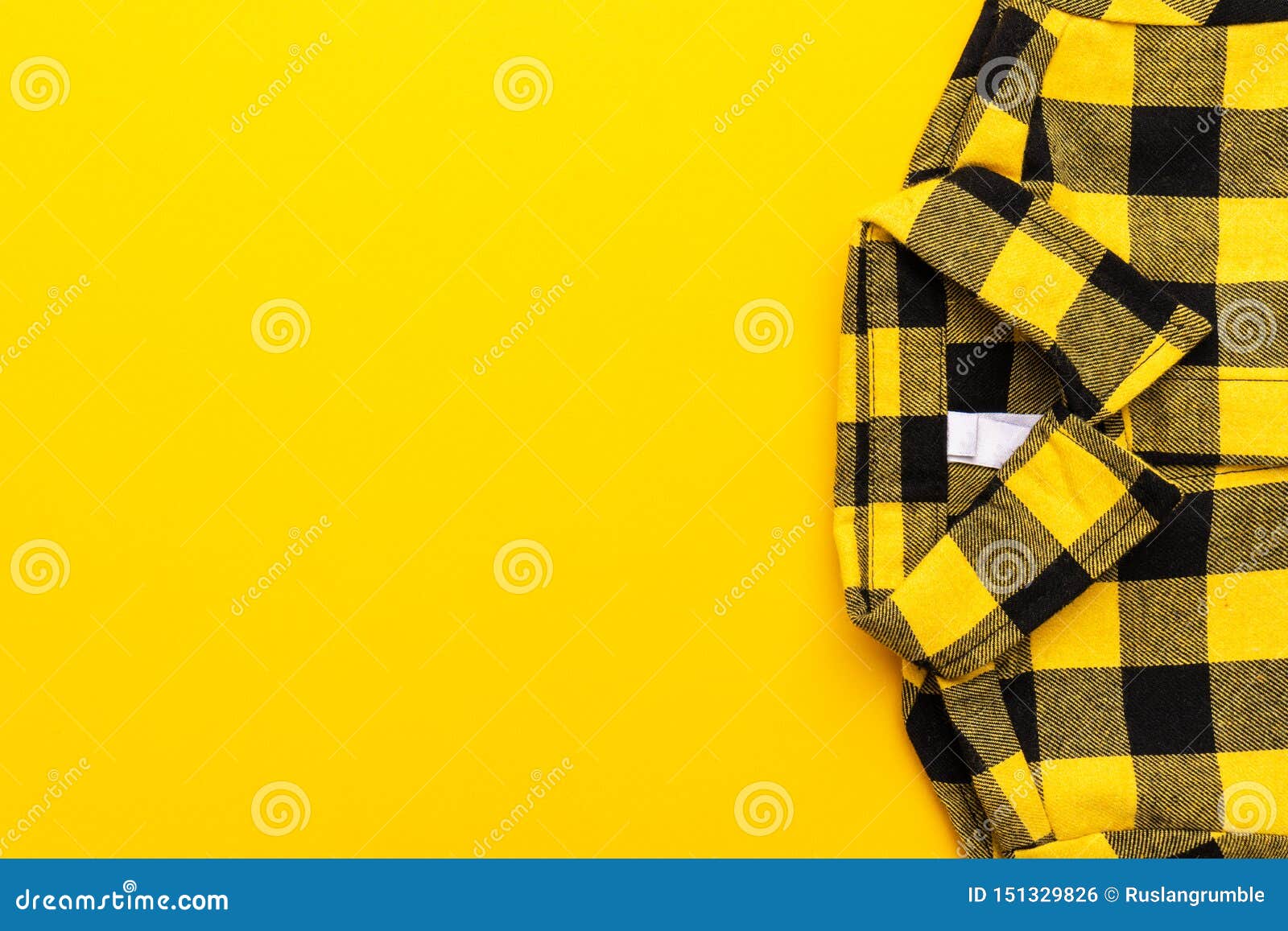 Yellow and Black Checkered Shirt on the Yellow Background with Copy Space  Stock Photo - Image of collar, cloth: 151329826