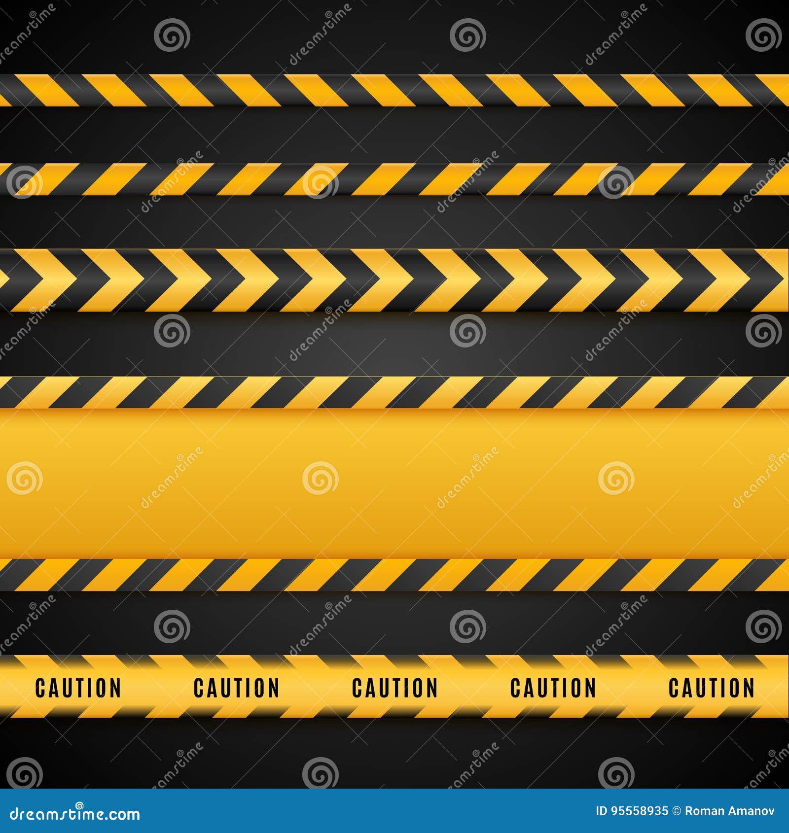 Yellow and Black Danger Tapes. Caution Lines Isolated. Vector