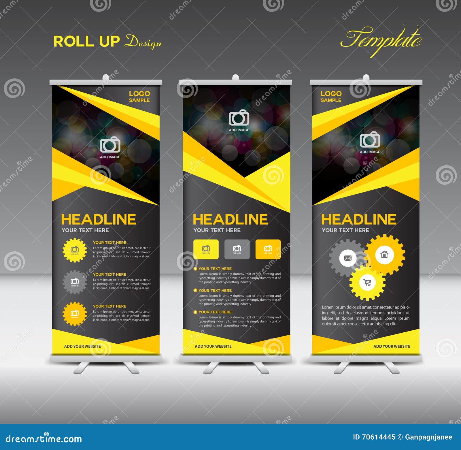 Yellow And Black Roll Up Banner Template And Info Graphics, Stan Stock