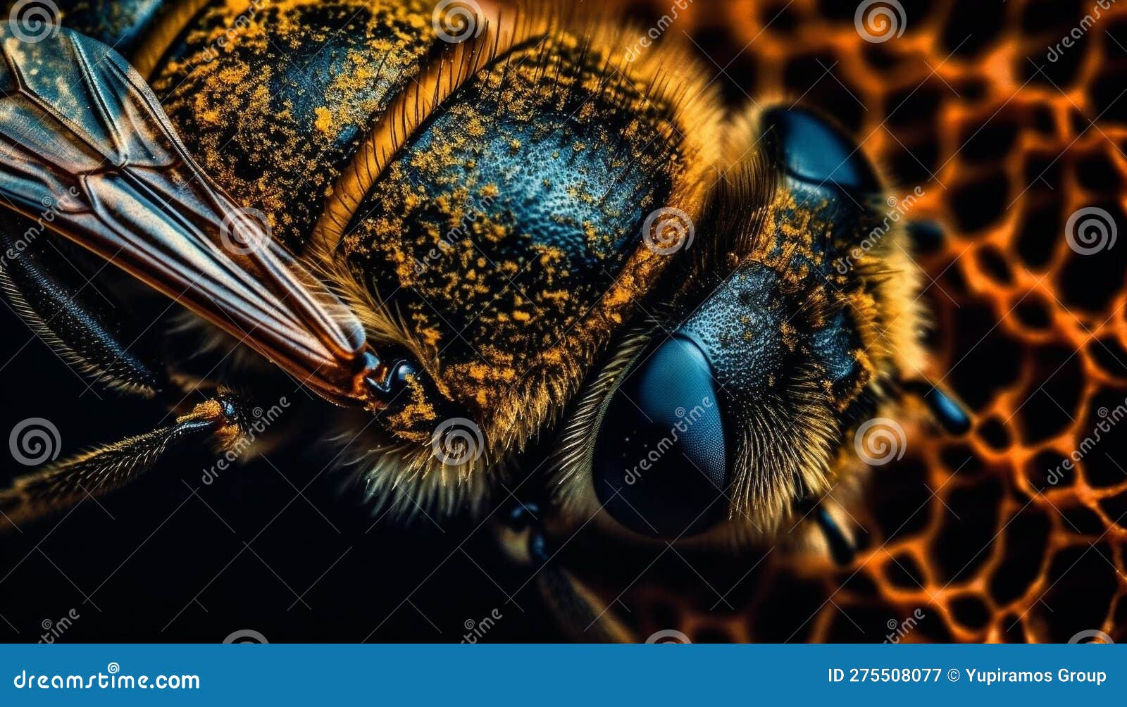Yellow and Black Striped Bee in Focus Generated by AI Stock Image