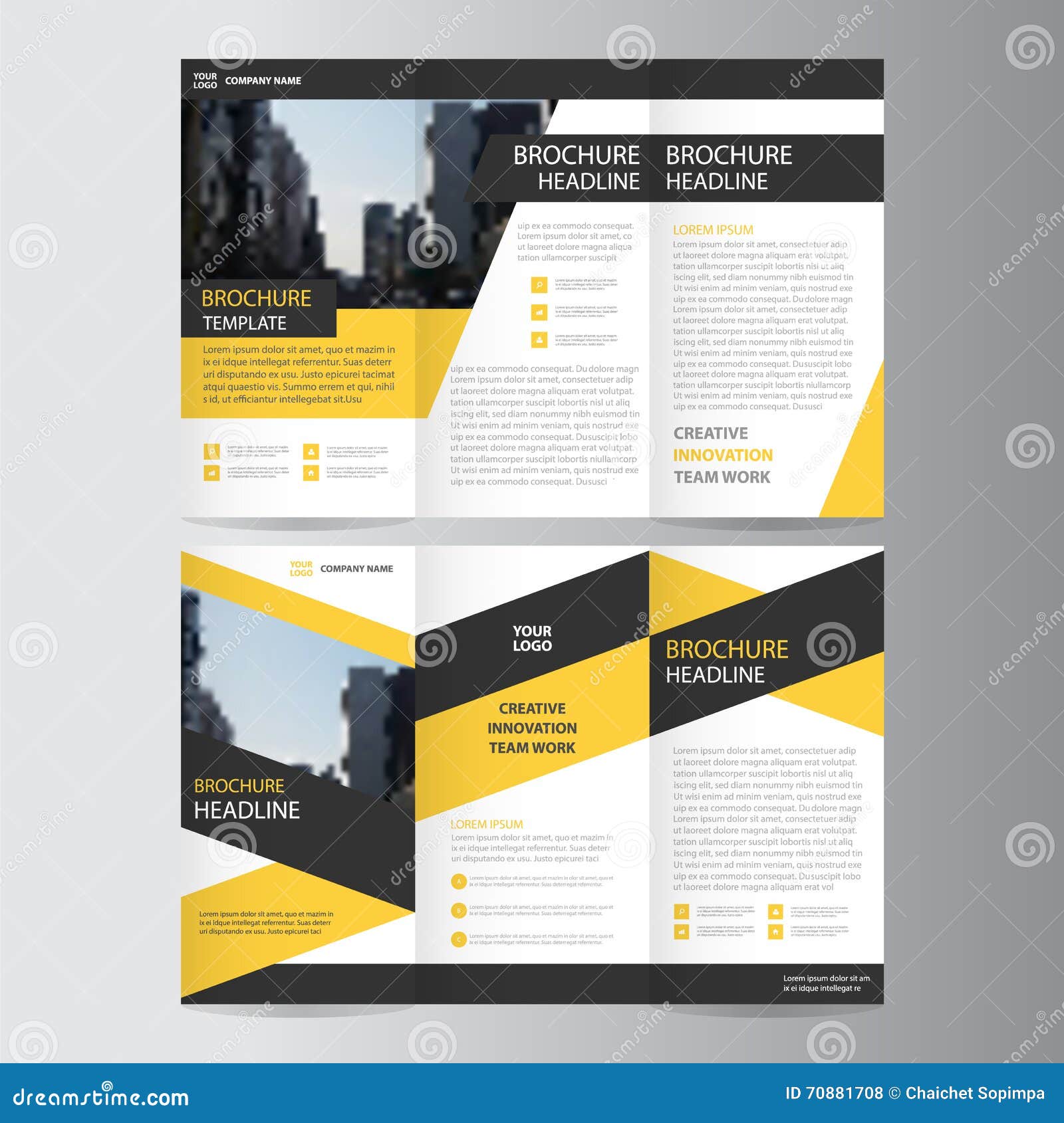 Yellow Black Trifold Leaflet Brochure Flyer Template Design Book