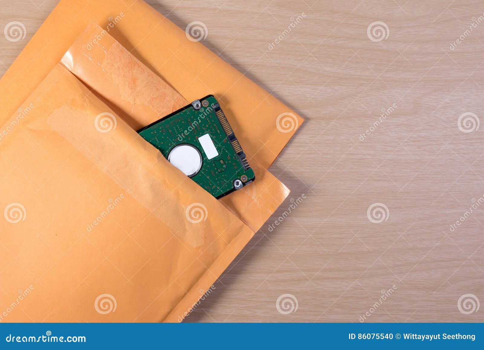Yellow Blank Envelope with Transparent Bubble Wrap or Packaging