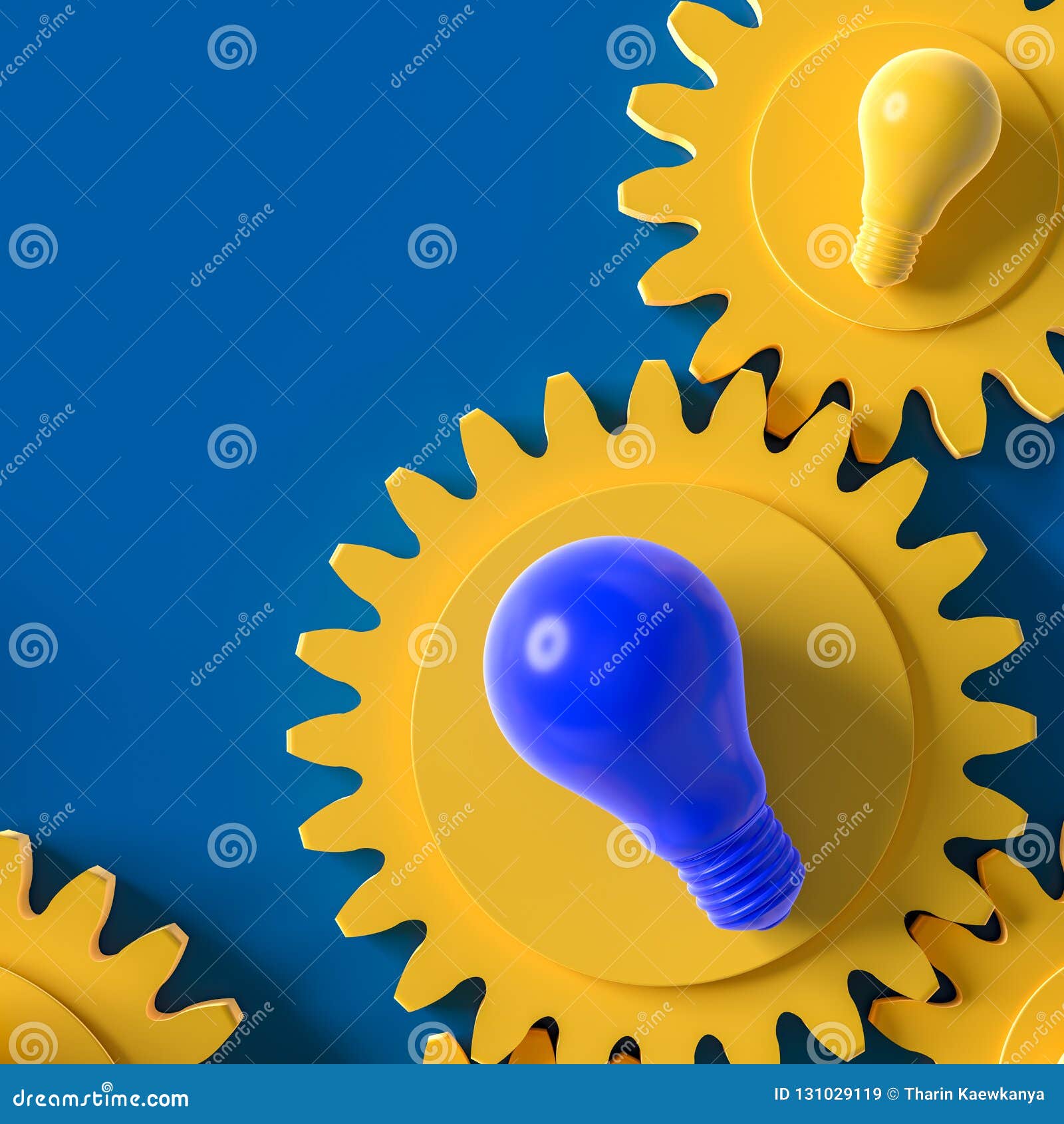 Yellow and Blue Light Bulb on the Gear Stock Illustration