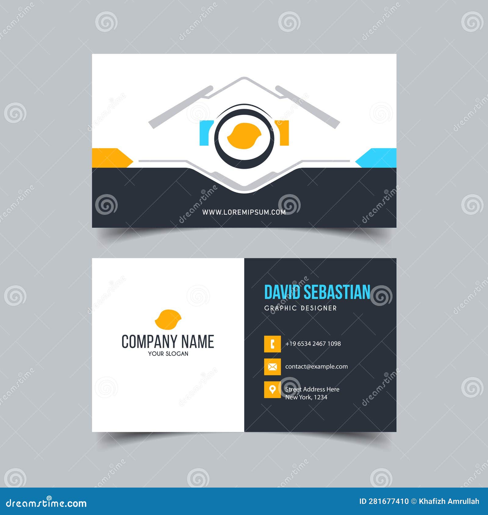 Yellow and Blue Modern Creative Business Card and Name Card, Horizontal