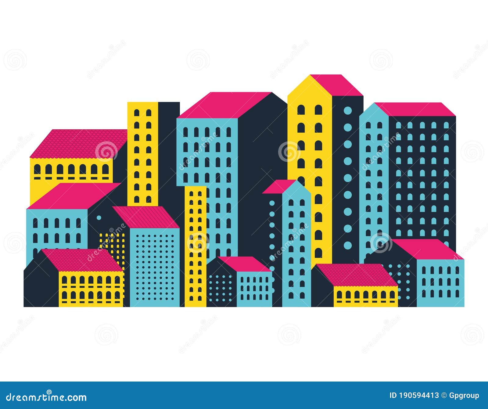 Yellow Blue and Pink City Buildings Vector Design Stock Vector ...