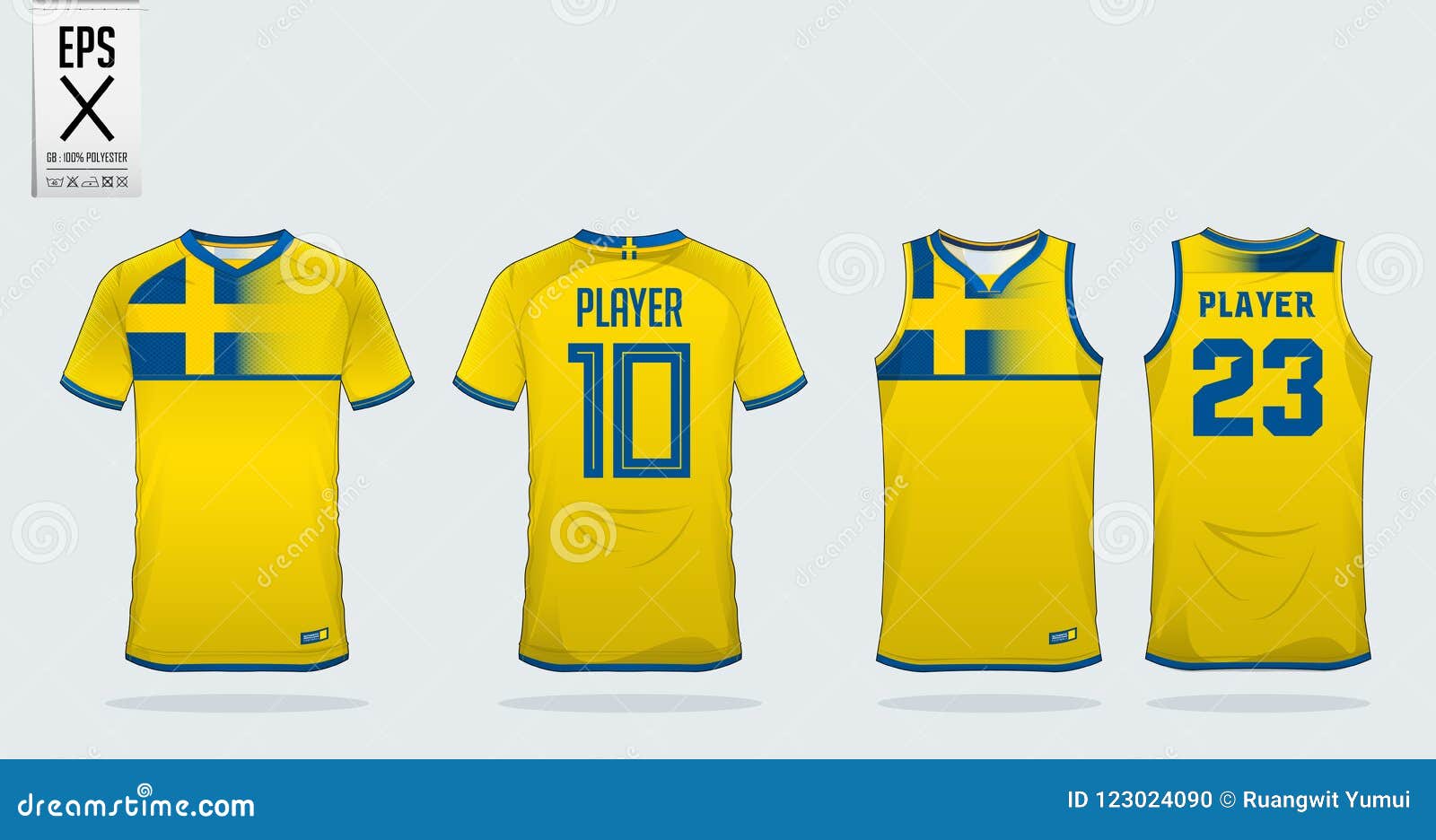 Yellow and Blue T-shirt Sport Design Template for Soccer Jersey