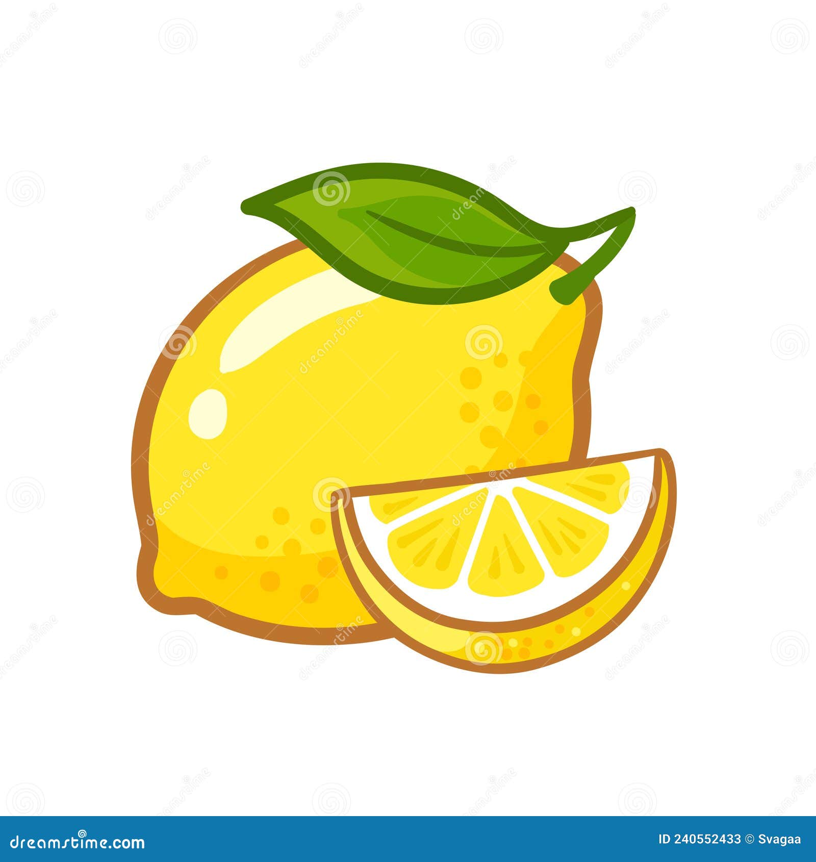 Yellow Bright Lemon on. Vector Illustration with Fruit in Cartoon Style