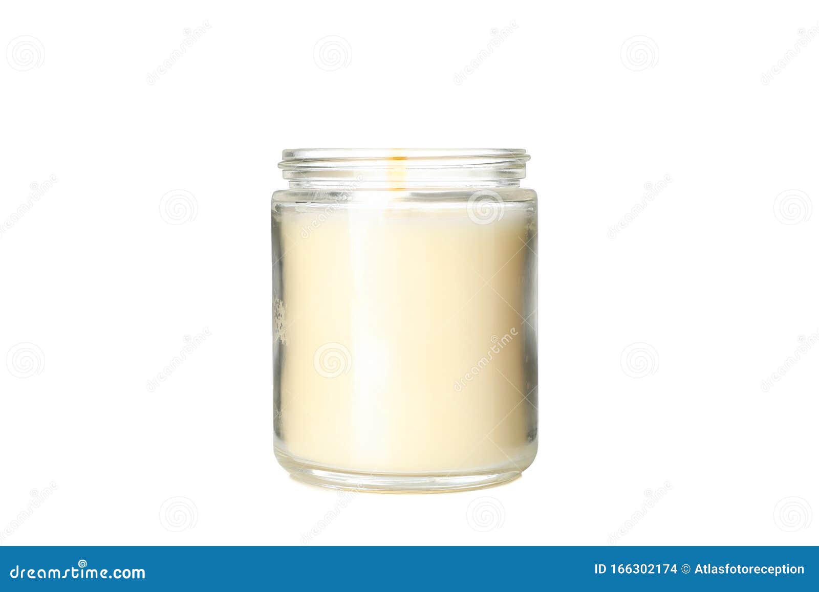 Yellow Burning Candle in Glass Jar Isolated on Background Stock Photo