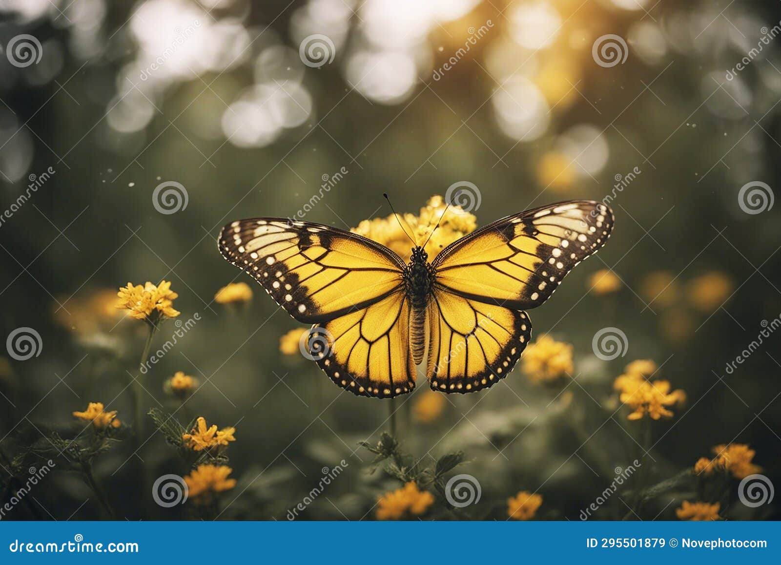 Yellow Butterfly. Butterfly on Yellow Flowers. Soft Focus. AI Generated