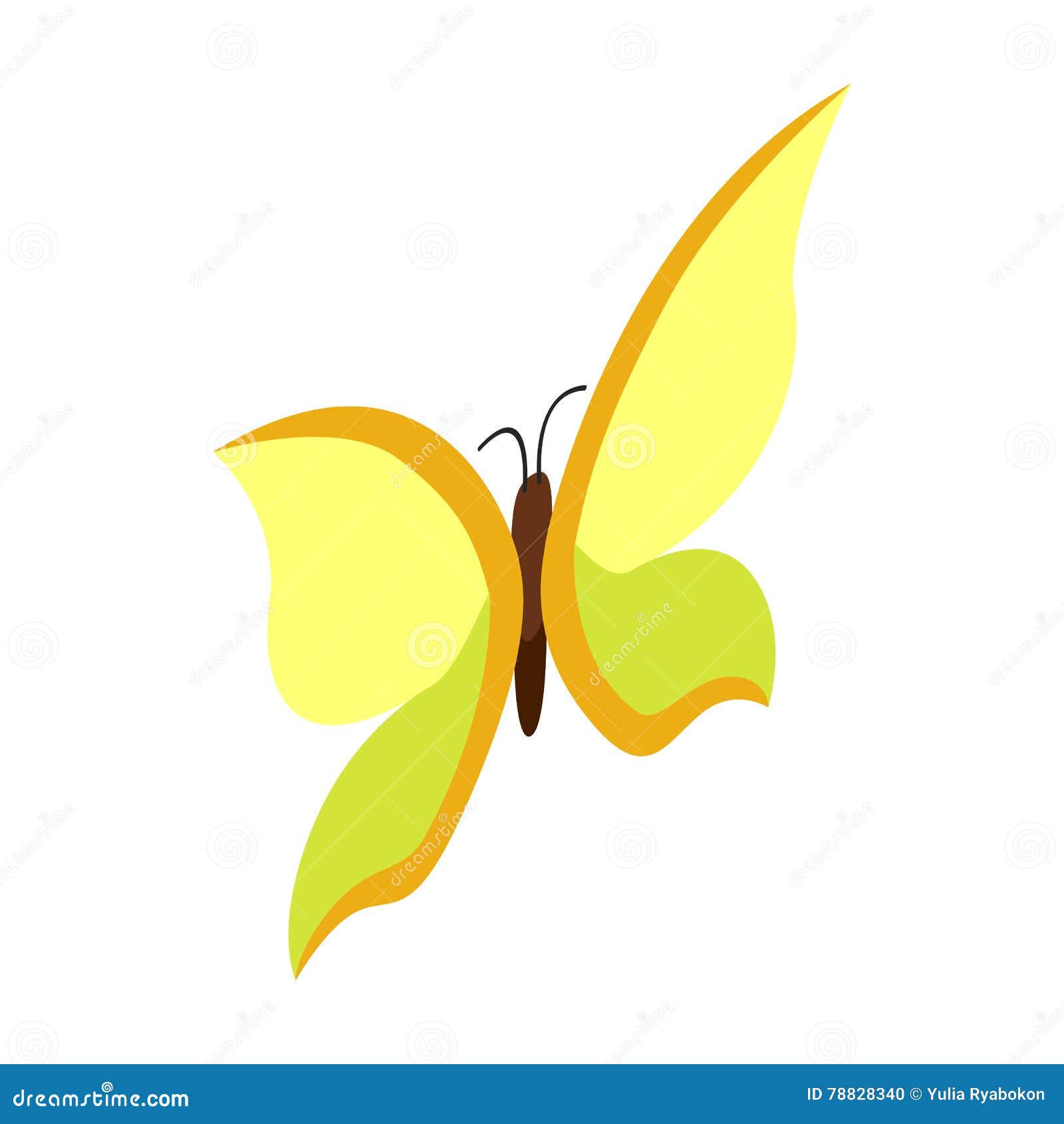 Yellow Butterfly Icon, Isometric 3d Style Stock Vector Illustration
