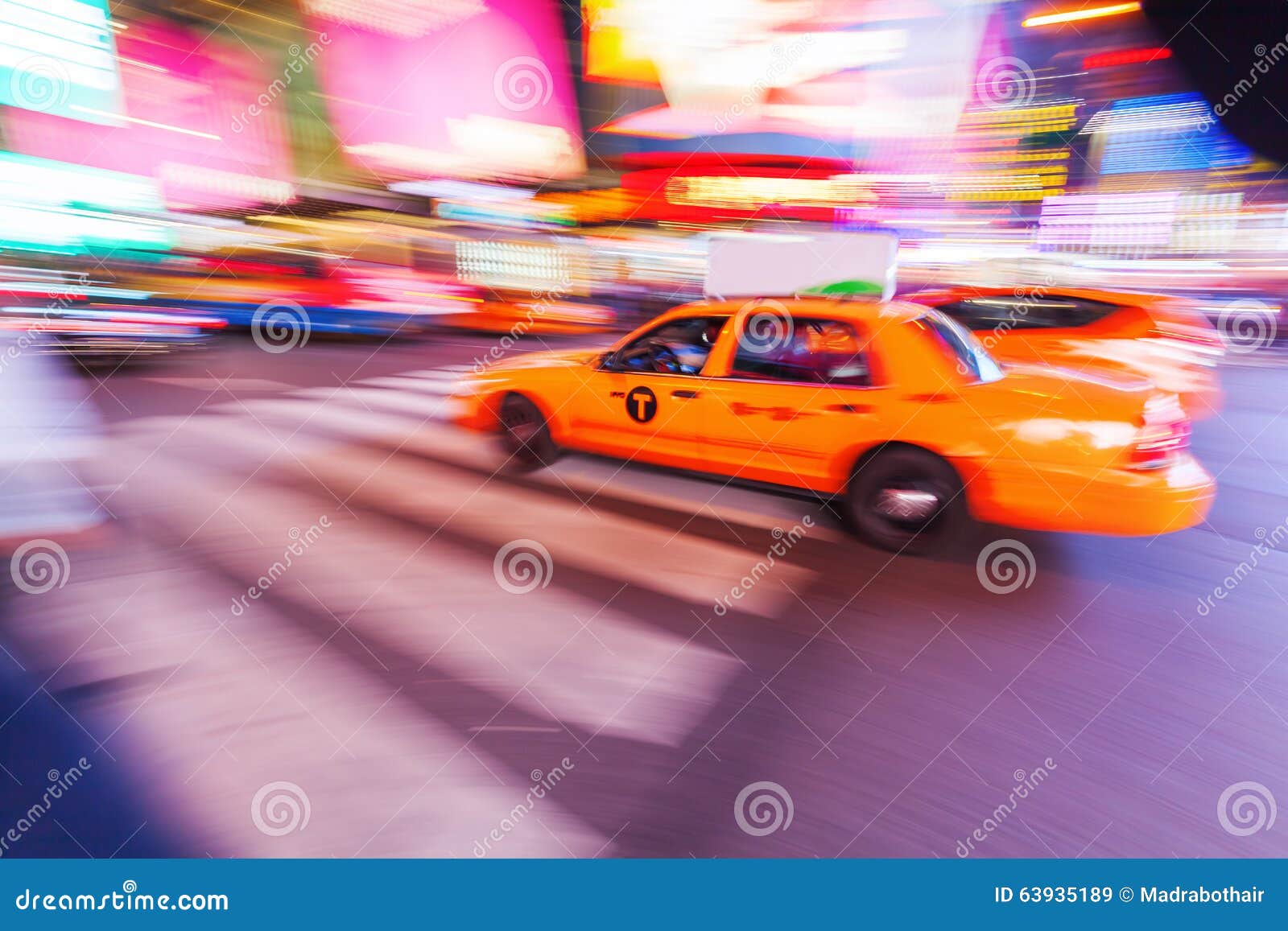 yellow cab in nyc in motion blur