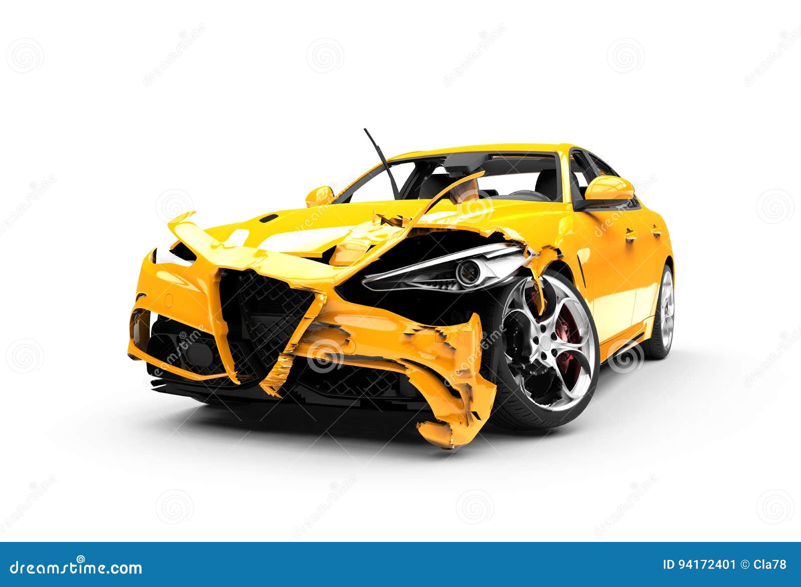 Yellow Car Crash on a White Background Stock Illustration - Illustration of  dent, ruined: 94172401