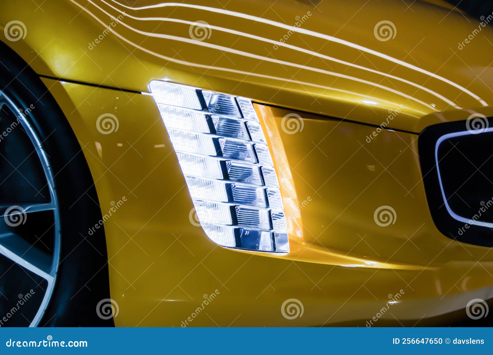 Yellow Car with Headlights on Stock Photo Image of crystal, yellow