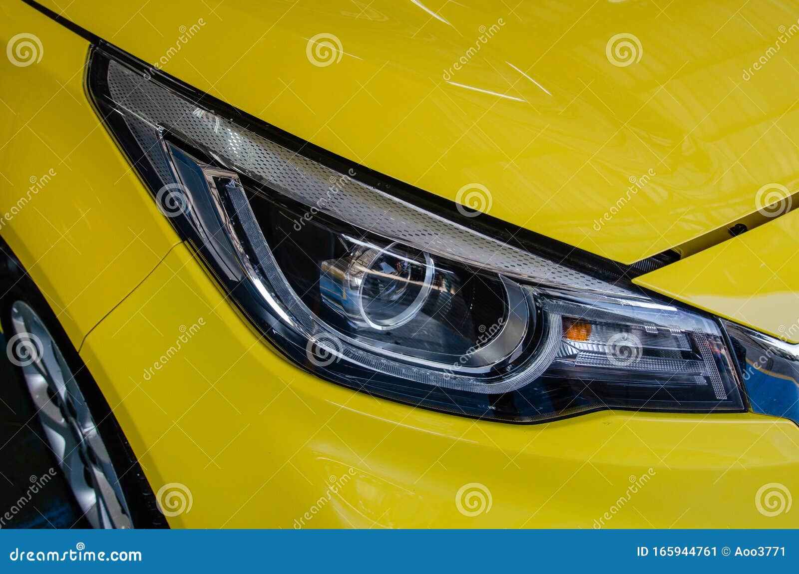 Yellow car headlights stock image. Image of care, clean 165944761