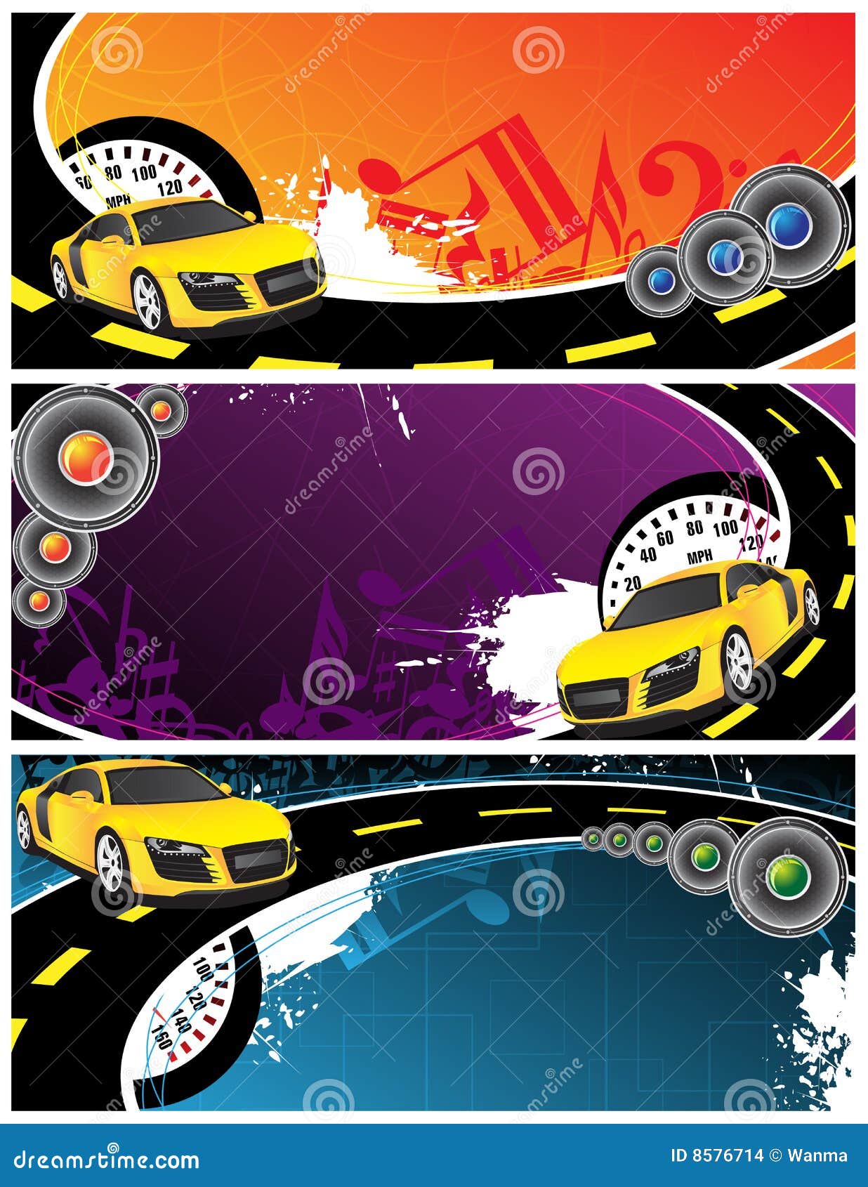 Yellow Car and Music Background Stock Vector Illustration of artistic
