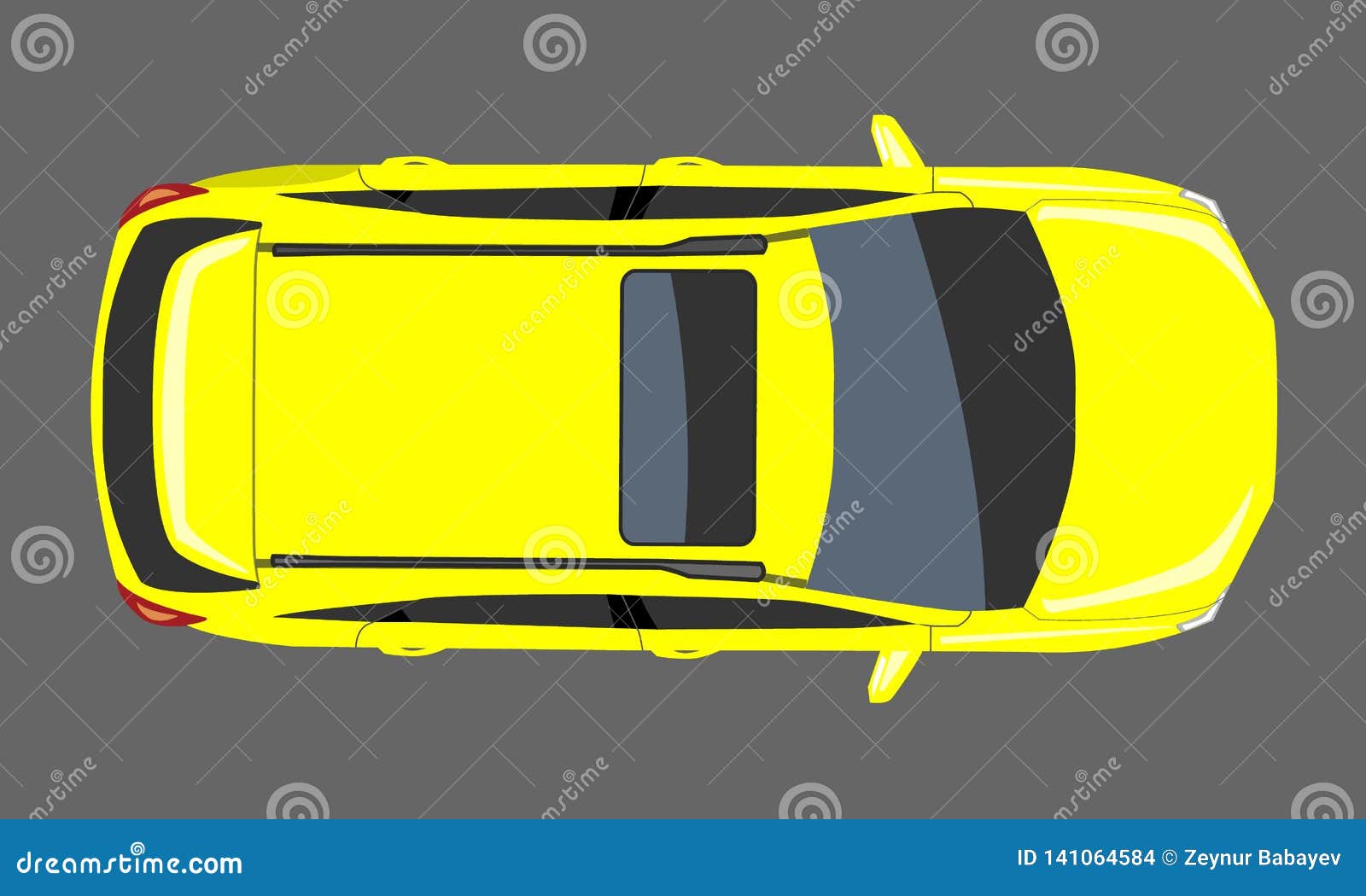 Yellow Car Top View Flat And Solid Color Style Design