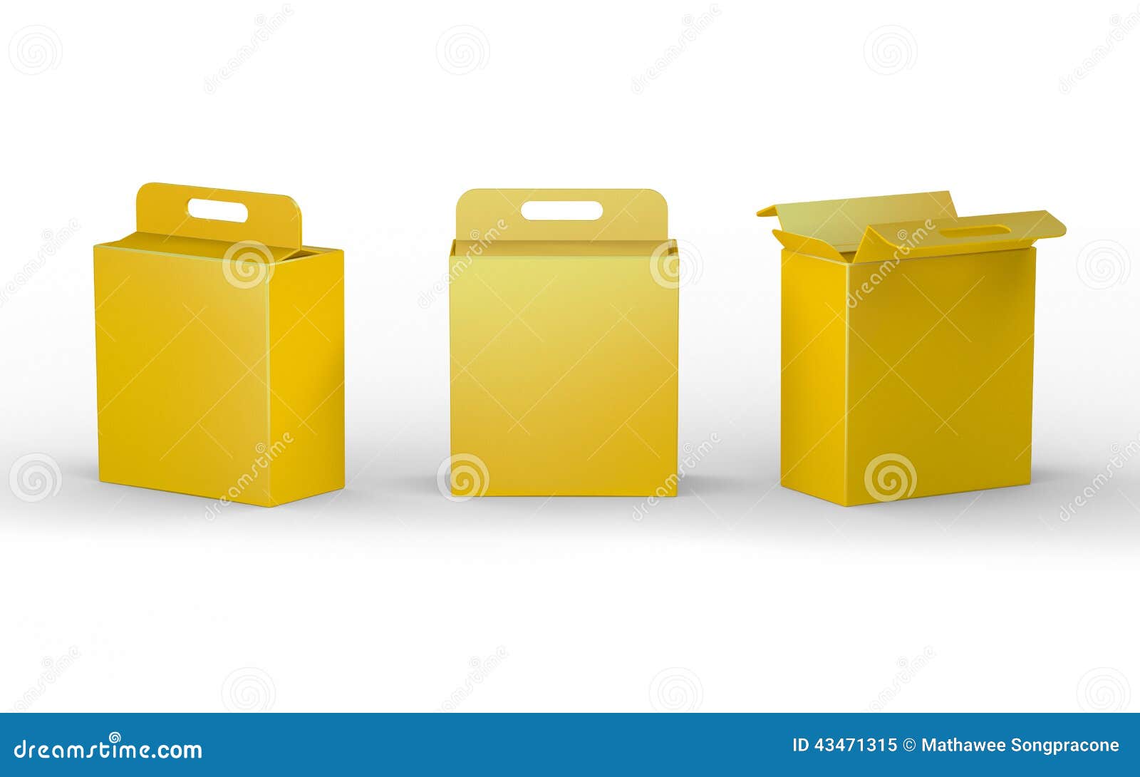 Yellow Cardboard Paper Box Packaging with Handle, Clipping Path Stock