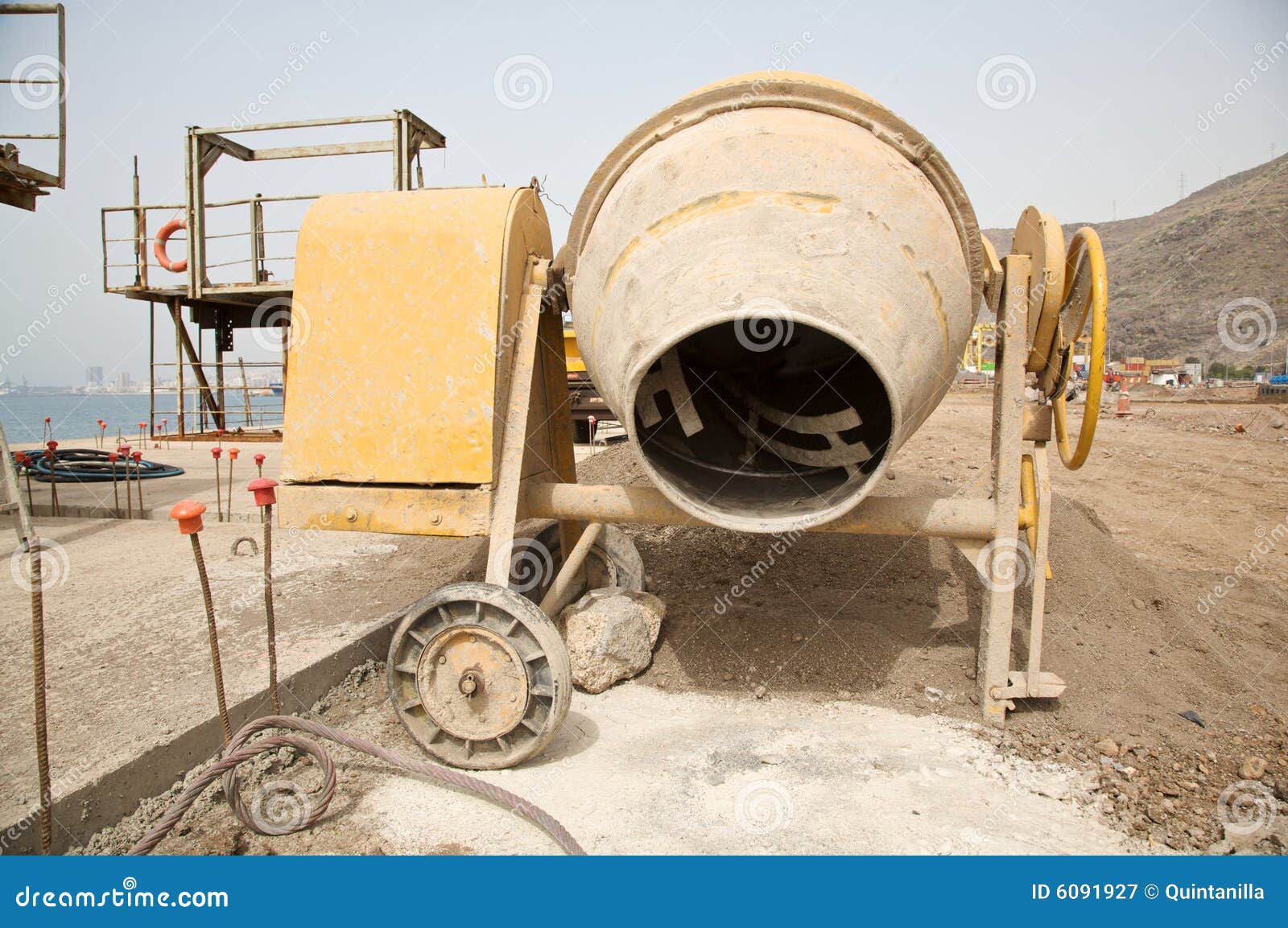 Yellow cement mixer stock image. Image of machine, industrial 6091927